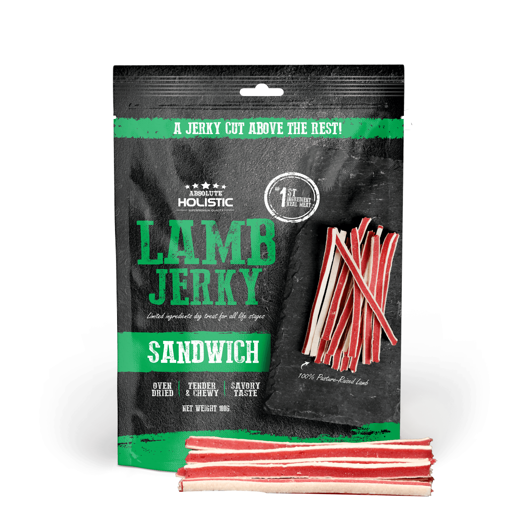 Absolute Holistic Jerky Limited Ingredient Dog Treat - Lamb Sandwich (100g)