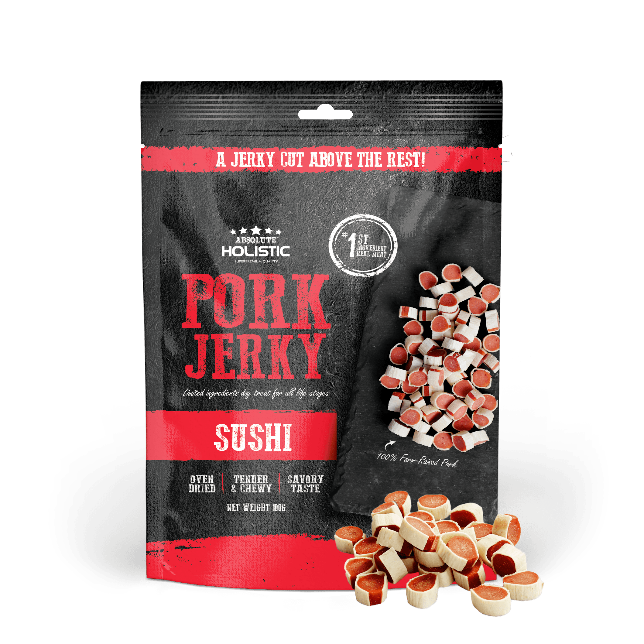 Absolute Holistic Jerky Limited Ingredient Dog Treat - Pork Sushi (100g)