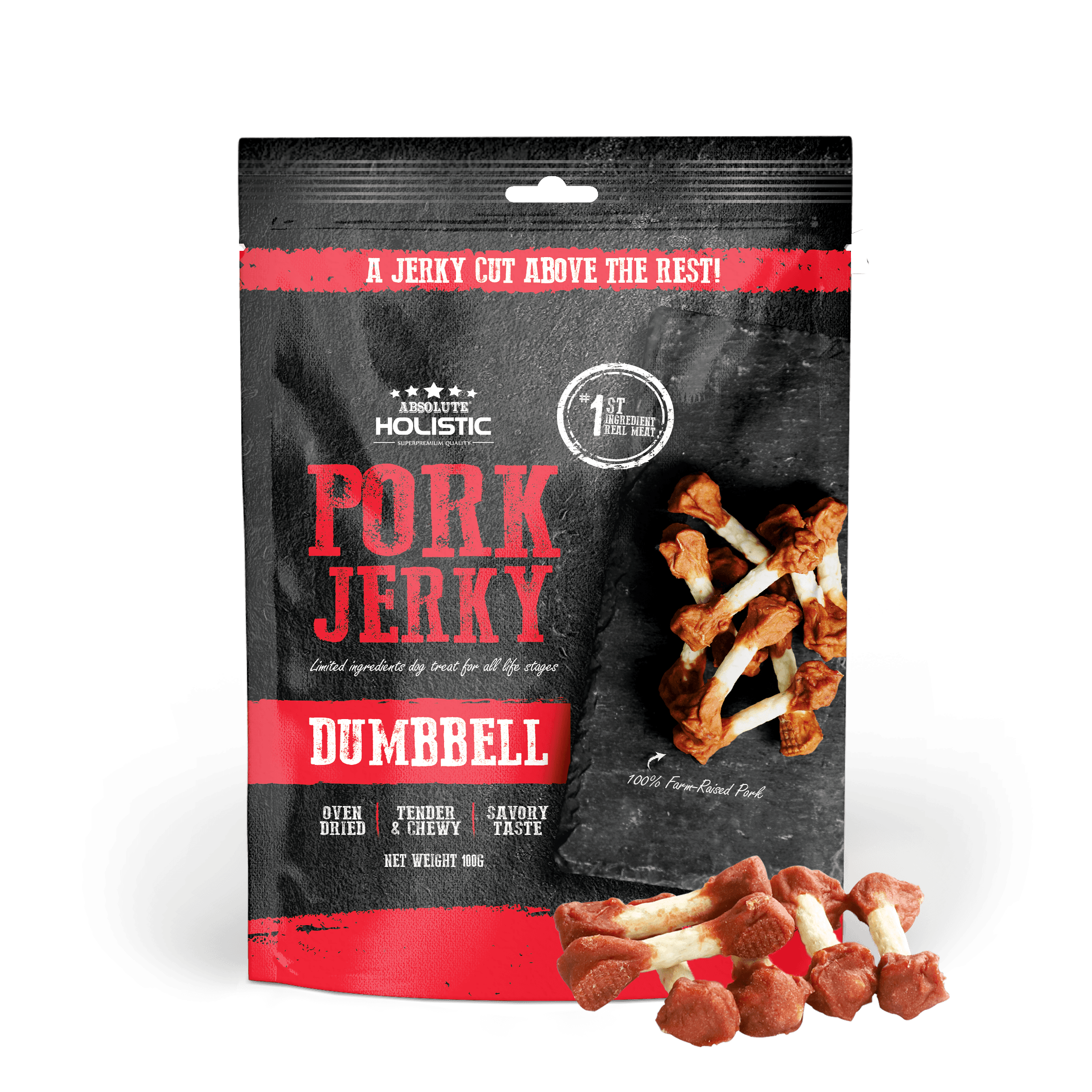 Absolute Holistic Jerky Limited Ingredient Dog Treat - Pork Dumbbell (100g)