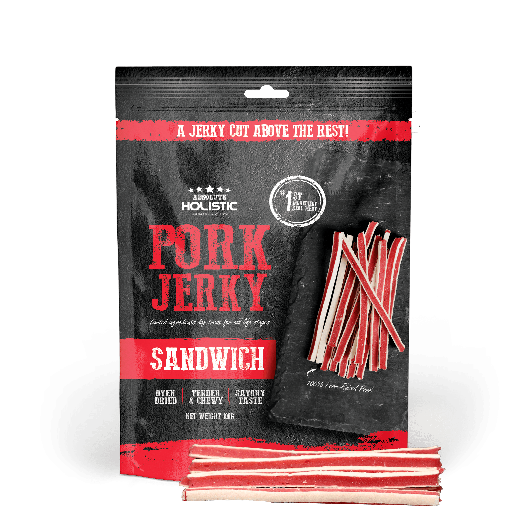 Absolute Holistic Jerky Limited Ingredient Dog Treat - Pork Sandwich (100g)