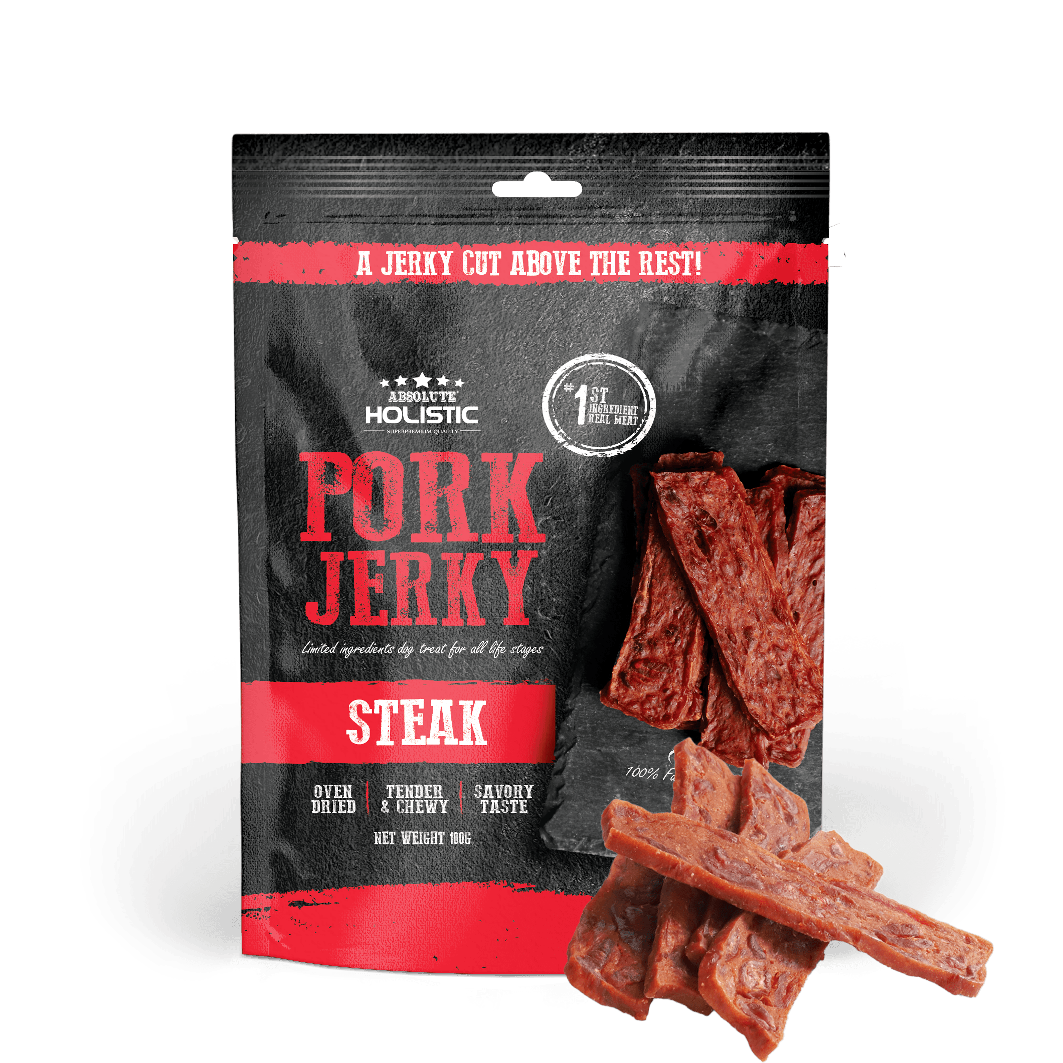Absolute Holistic Jerky Limited Ingredient Dog Treat - Pork Steak (100g)
