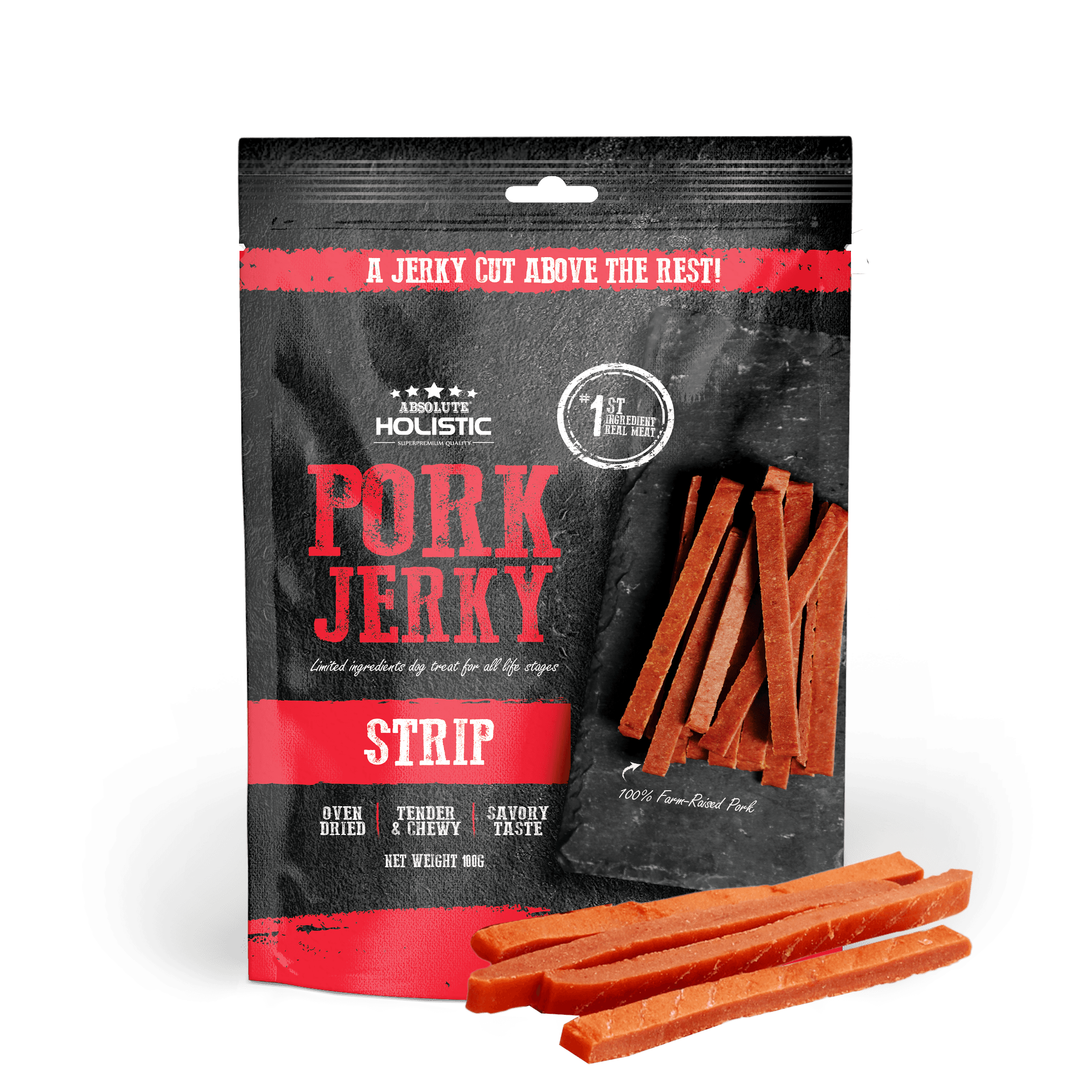 Absolute Holistic Jerky Limited Ingredient Dog Treat - Pork Strip (100g)