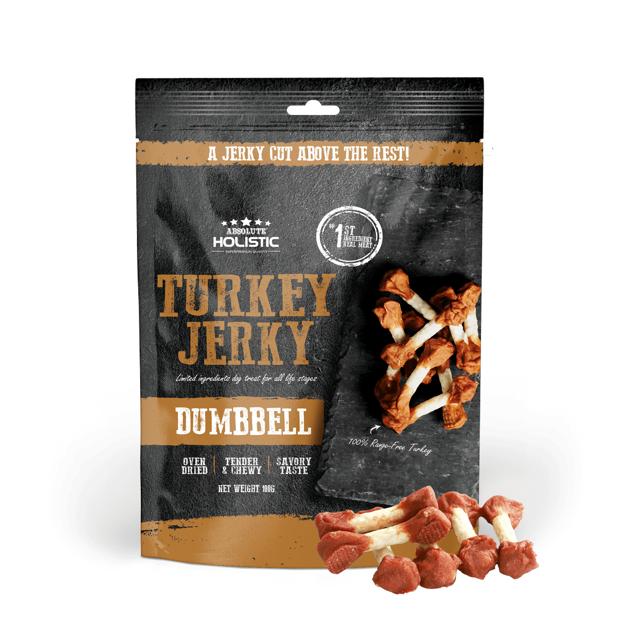 Absolute Holistic Jerky Limited Ingredient Dog Treat - Turkey Dumbbell (100g)