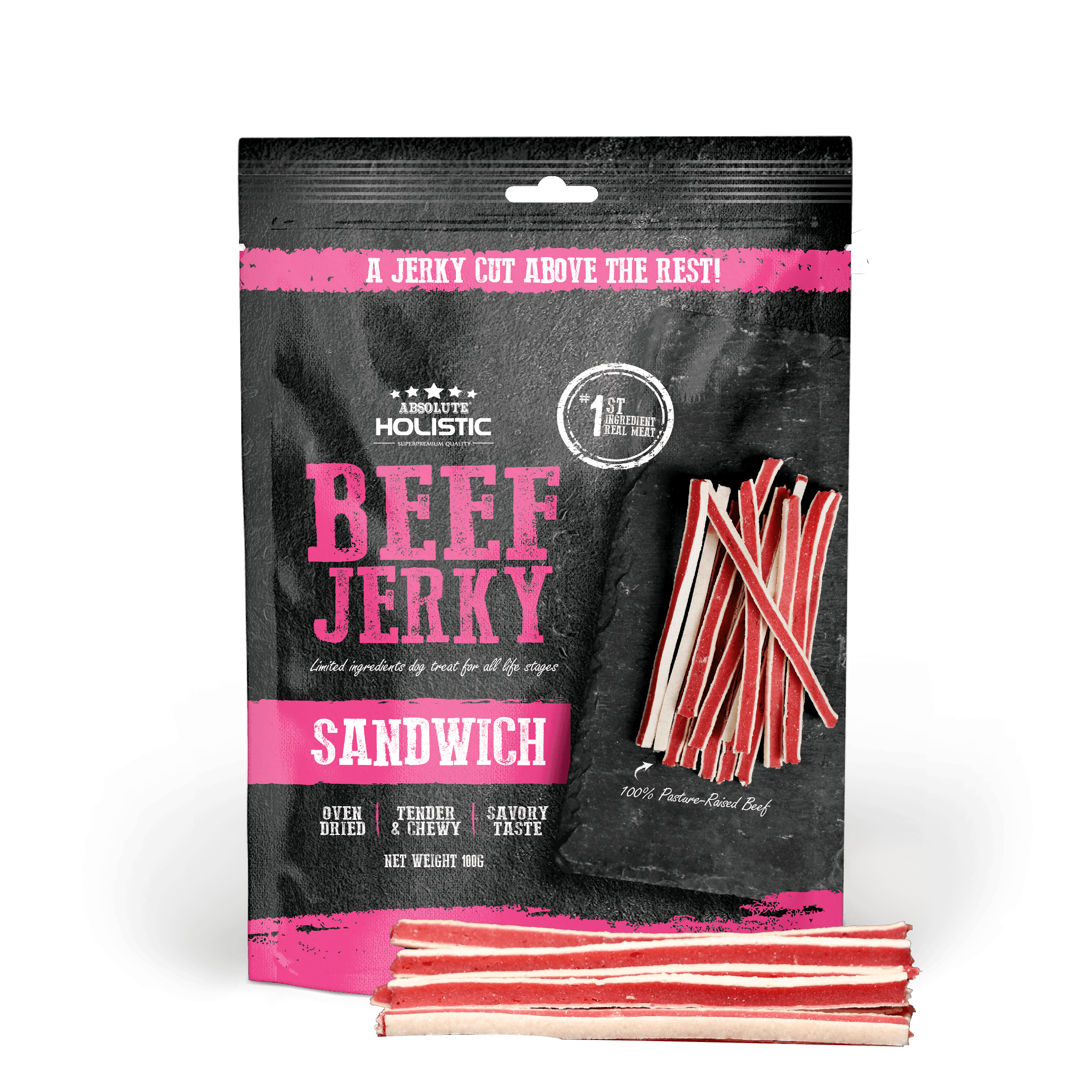 Absolute Holistic Jerky Limited Ingredient Dog Treat - Beef Sandwich (100g)