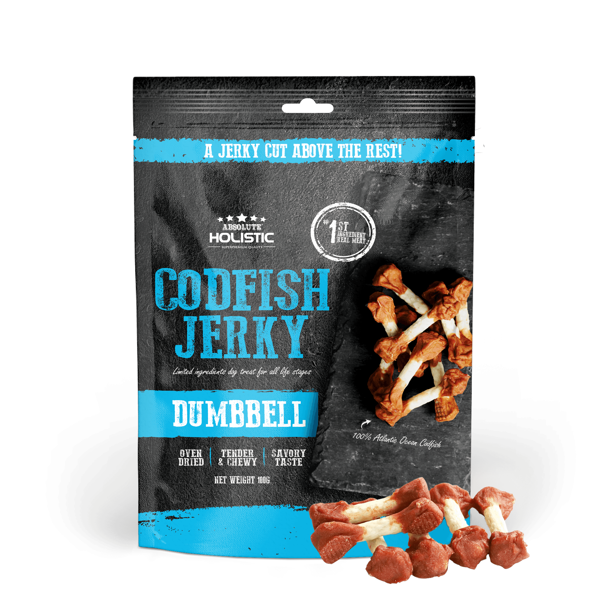 Absolute Holistic Jerky Limited Ingredient Dog Treat - Codfish Dumbbell (100g)