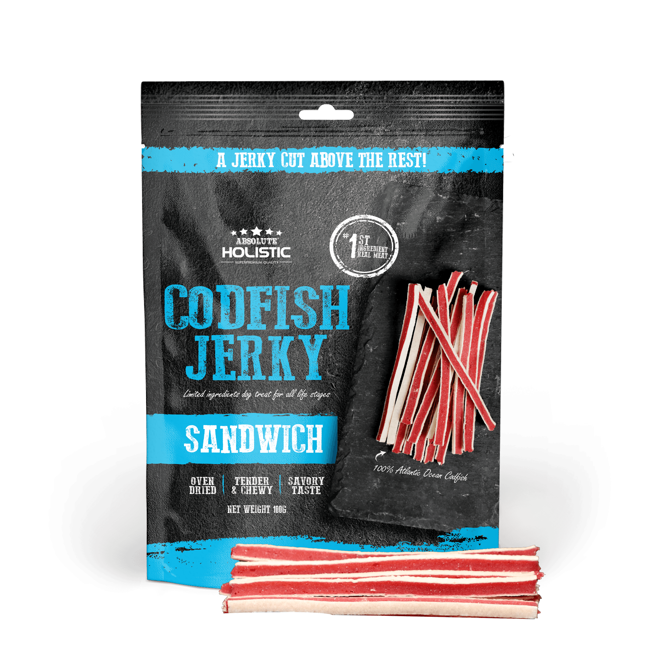 Absolute Holistic Jerky Limited Ingredient Dog Treat - Codfish Sandwich (100g)