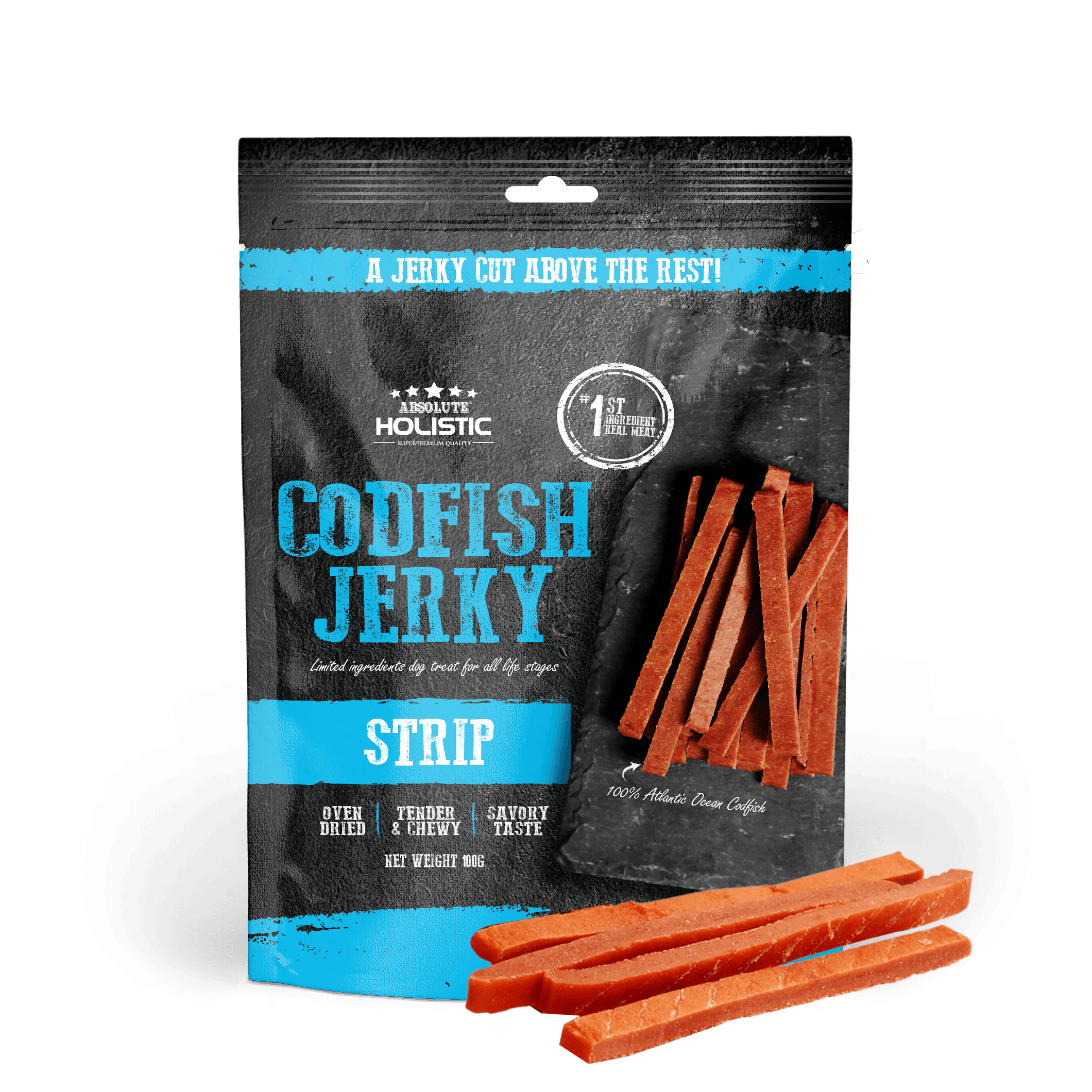 Absolute Holistic Jerky Limited Ingredient Dog Treat - Codfish Strip (100g)