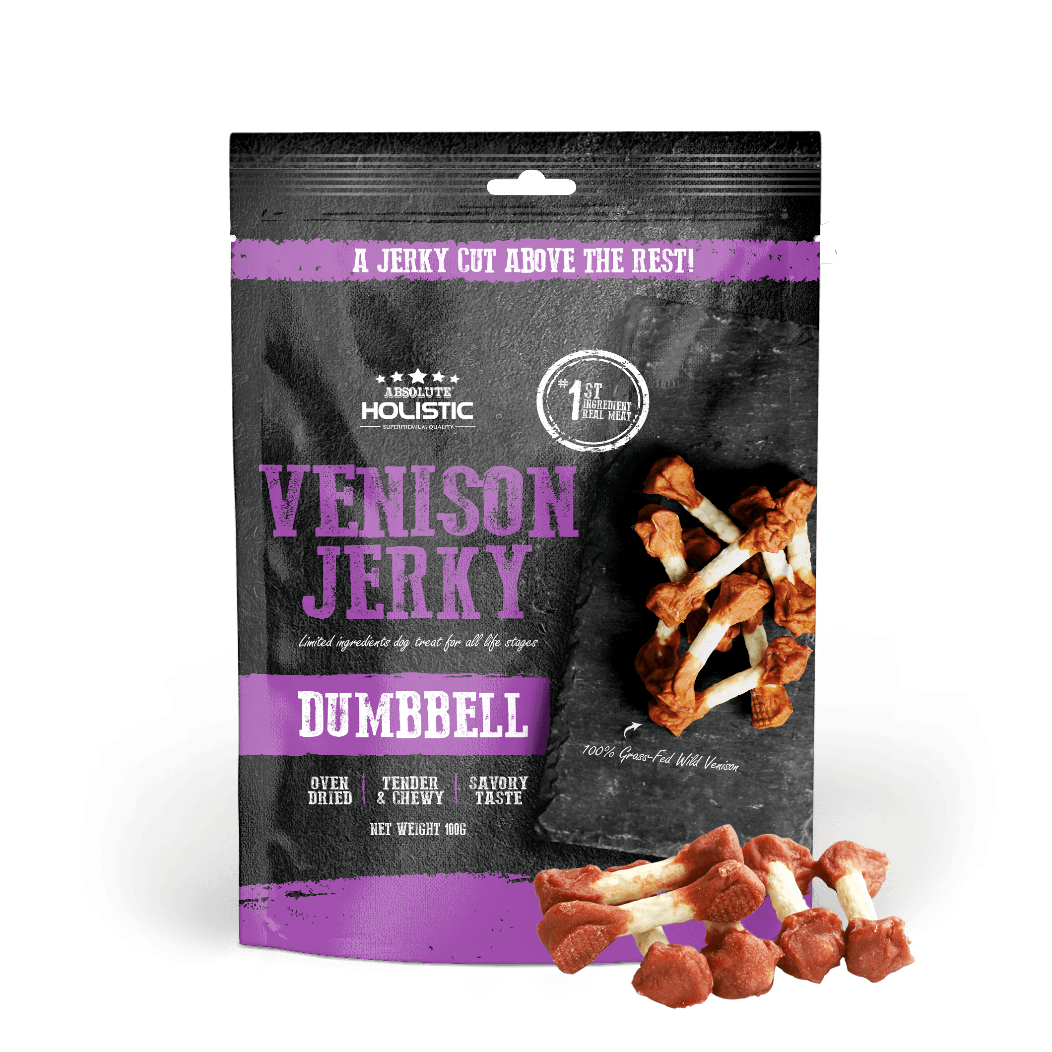 Absolute Holistic Jerky Limited Ingredient Dog Treat - Venison Dumbbell (100g)