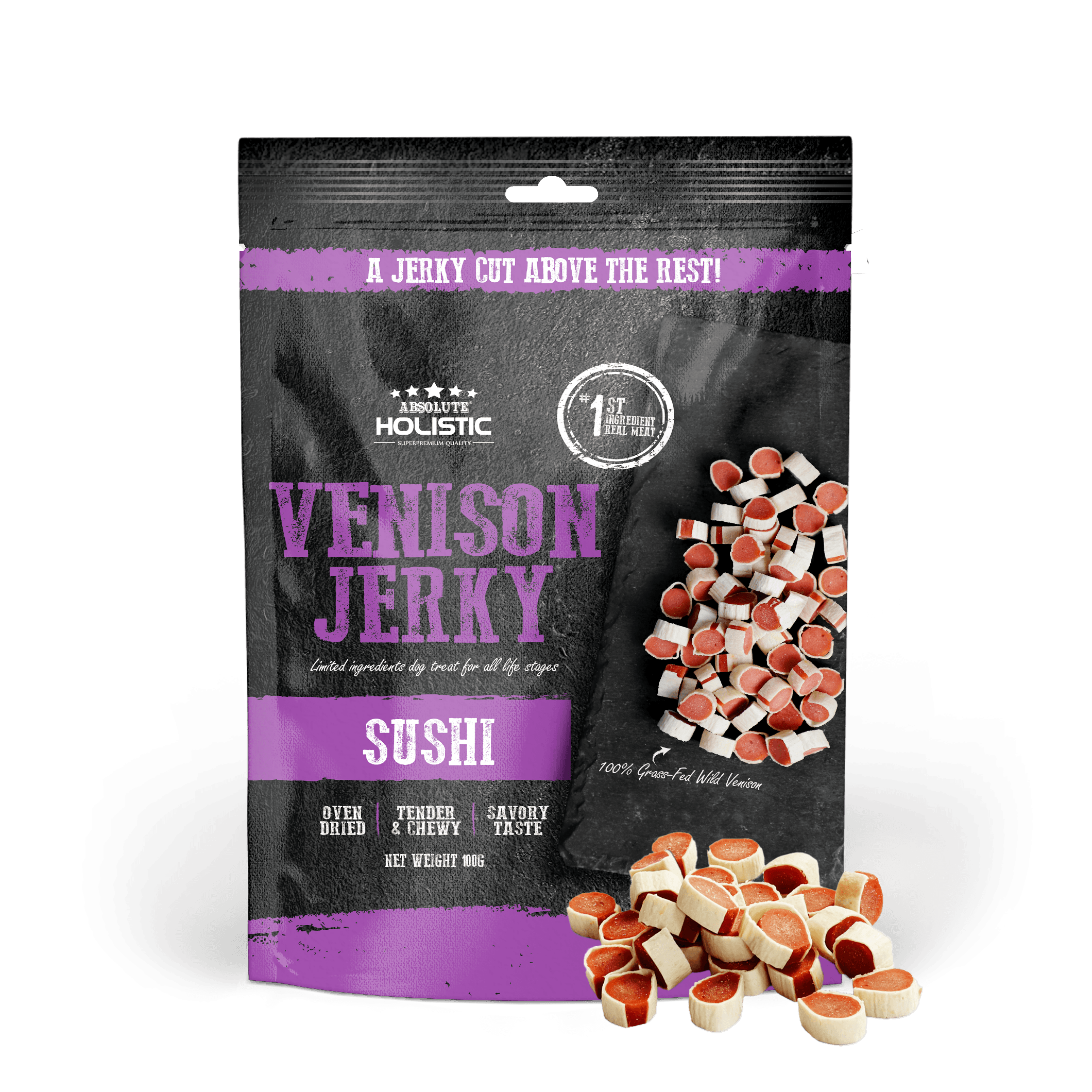 Absolute Holistic Jerky Limited Ingredient Dog Treat - Venison Sushi (100g)
