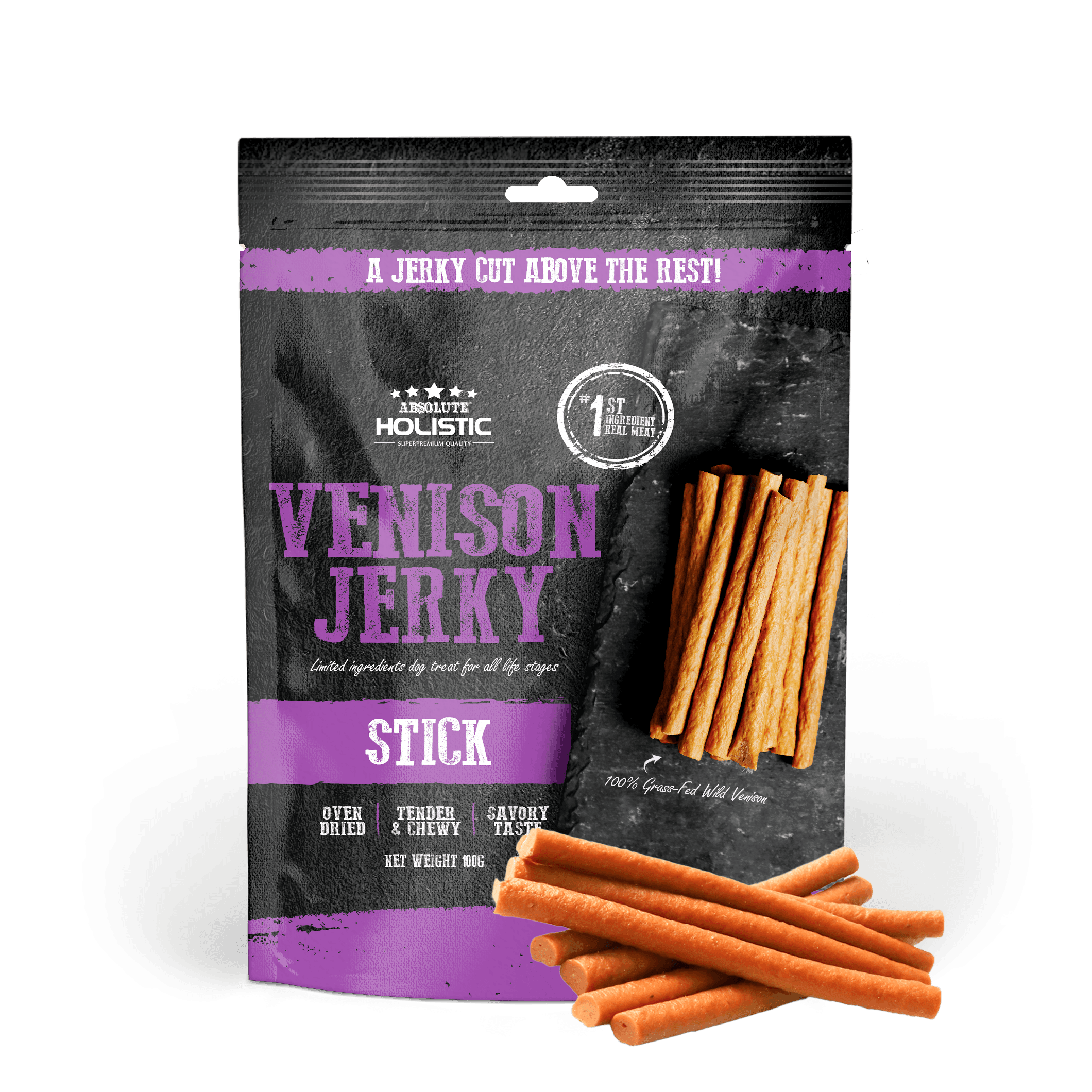 Absolute Holistic Jerky Limited Ingredient Dog Treat - Venison Stick (100g)