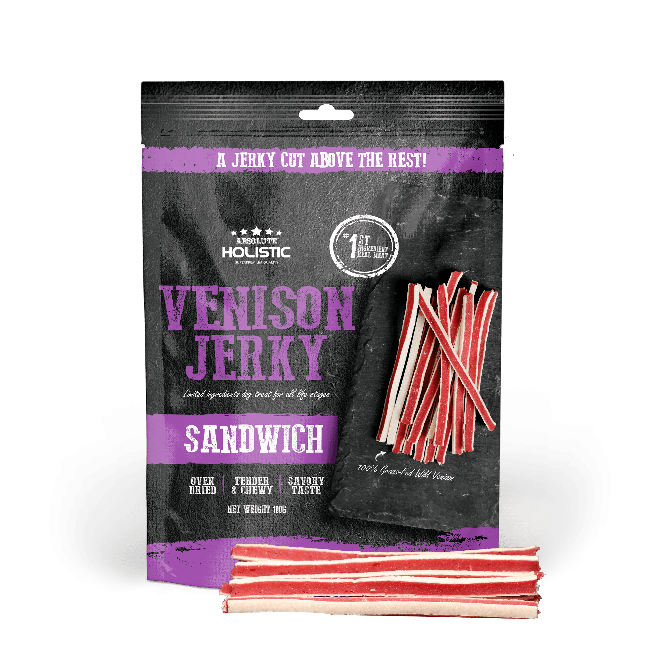 Absolute Holistic Jerky Limited Ingredient Dog Treat - Venison Sandwich (100g)