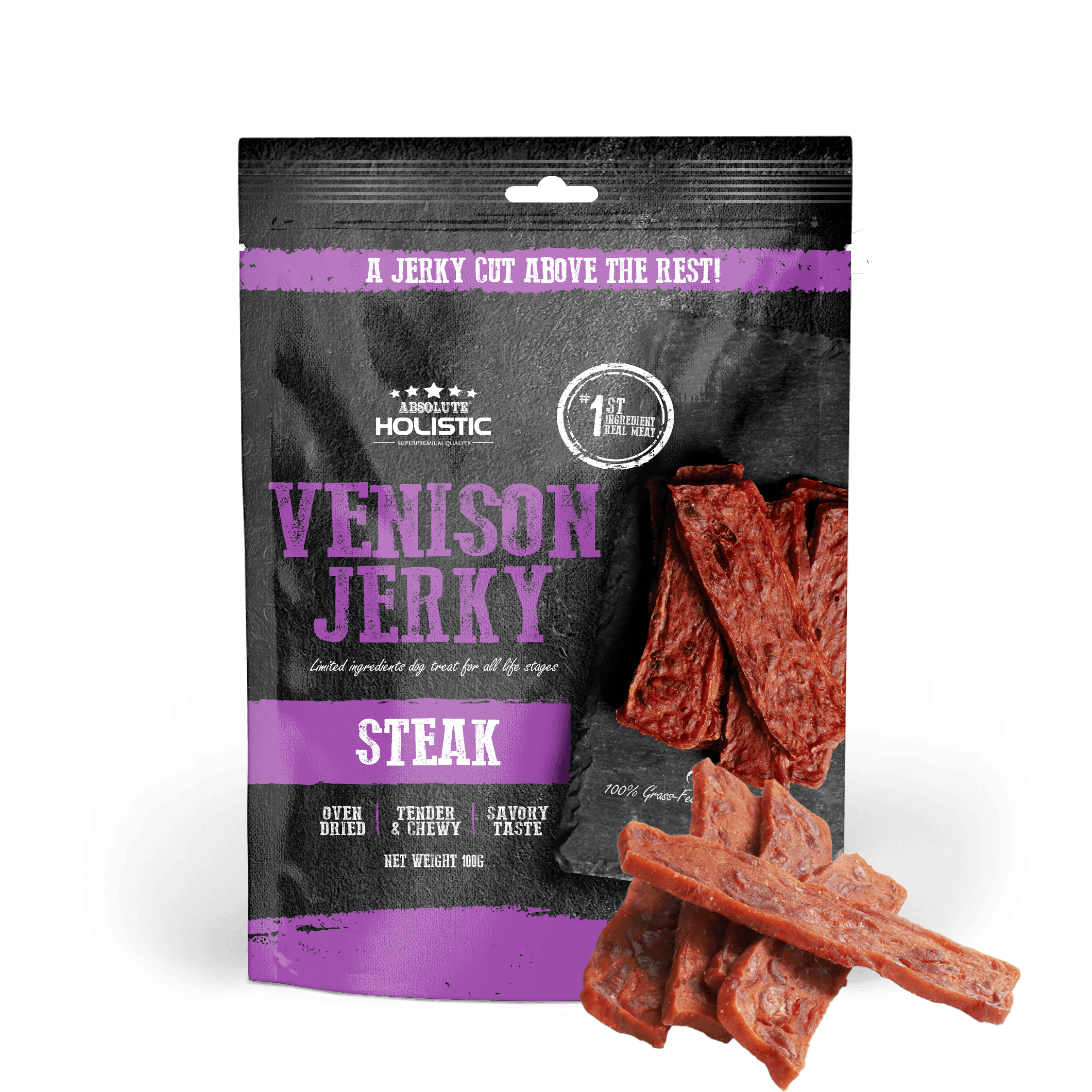 Absolute Holistic Jerky Limited Ingredient Dog Treat - Venison Steak (100g)