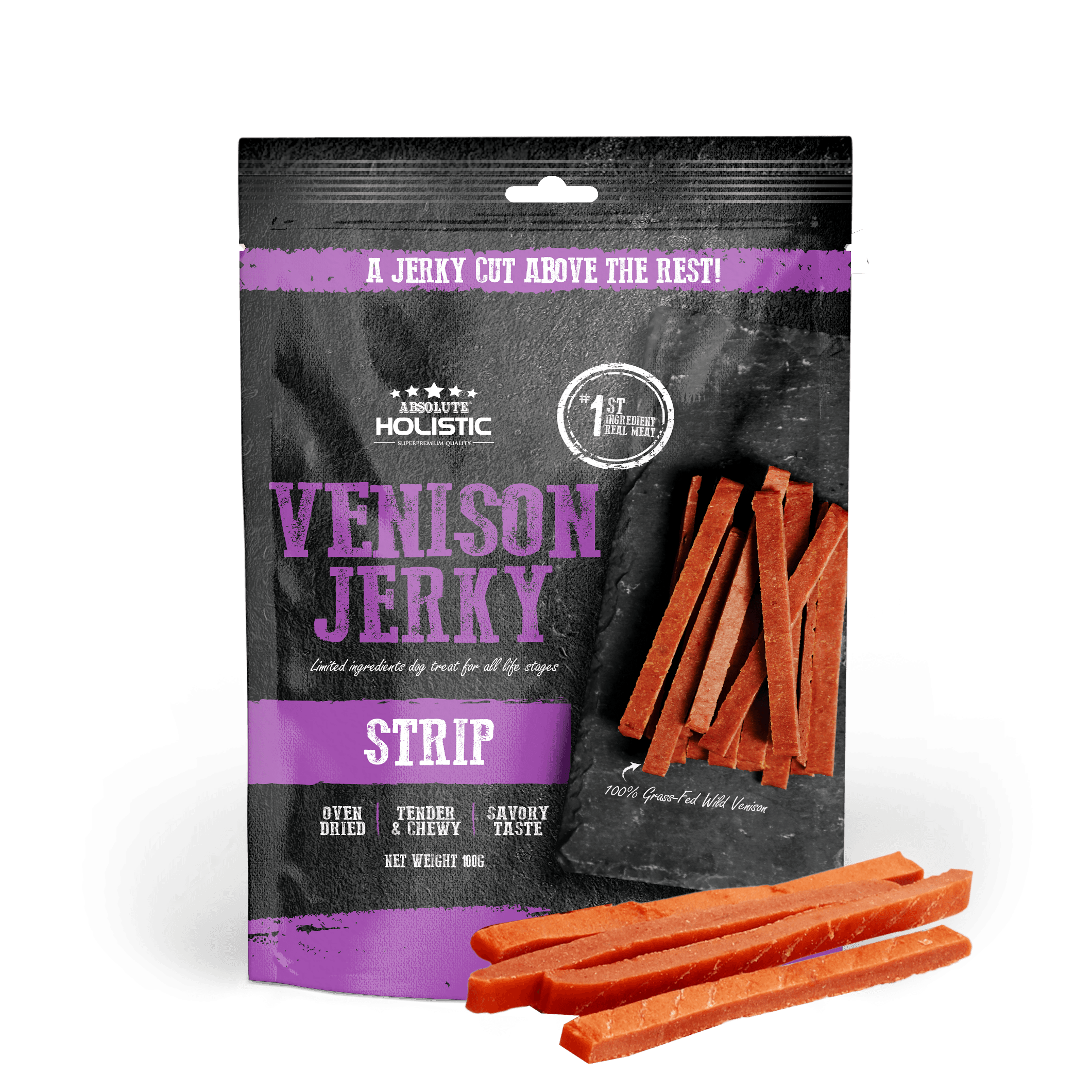 Absolute Holistic Jerky Limited Ingredient Dog Treat - Venison Strip (100g)