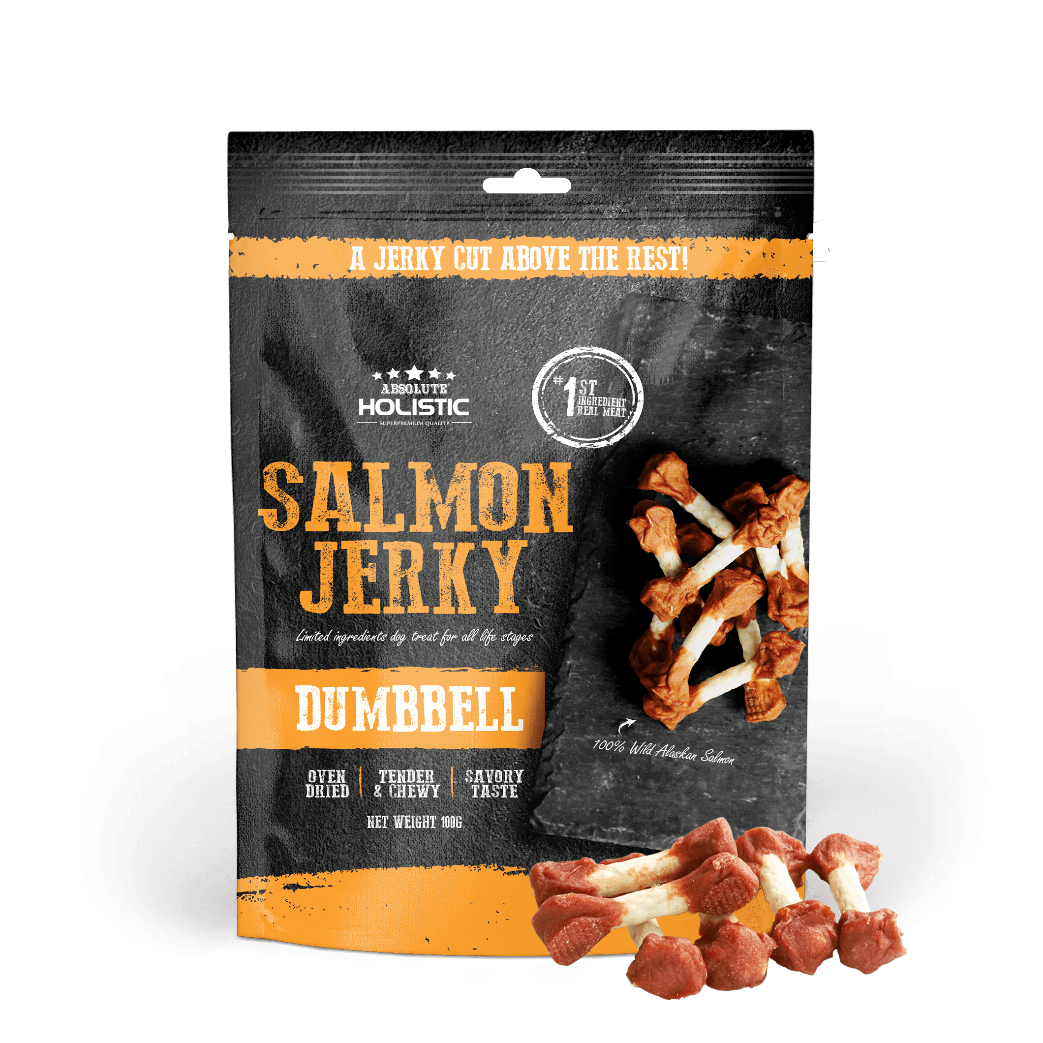 Absolute Holistic Jerky Limited Ingredient Dog Treat - Salmon Dumbbell (100g)