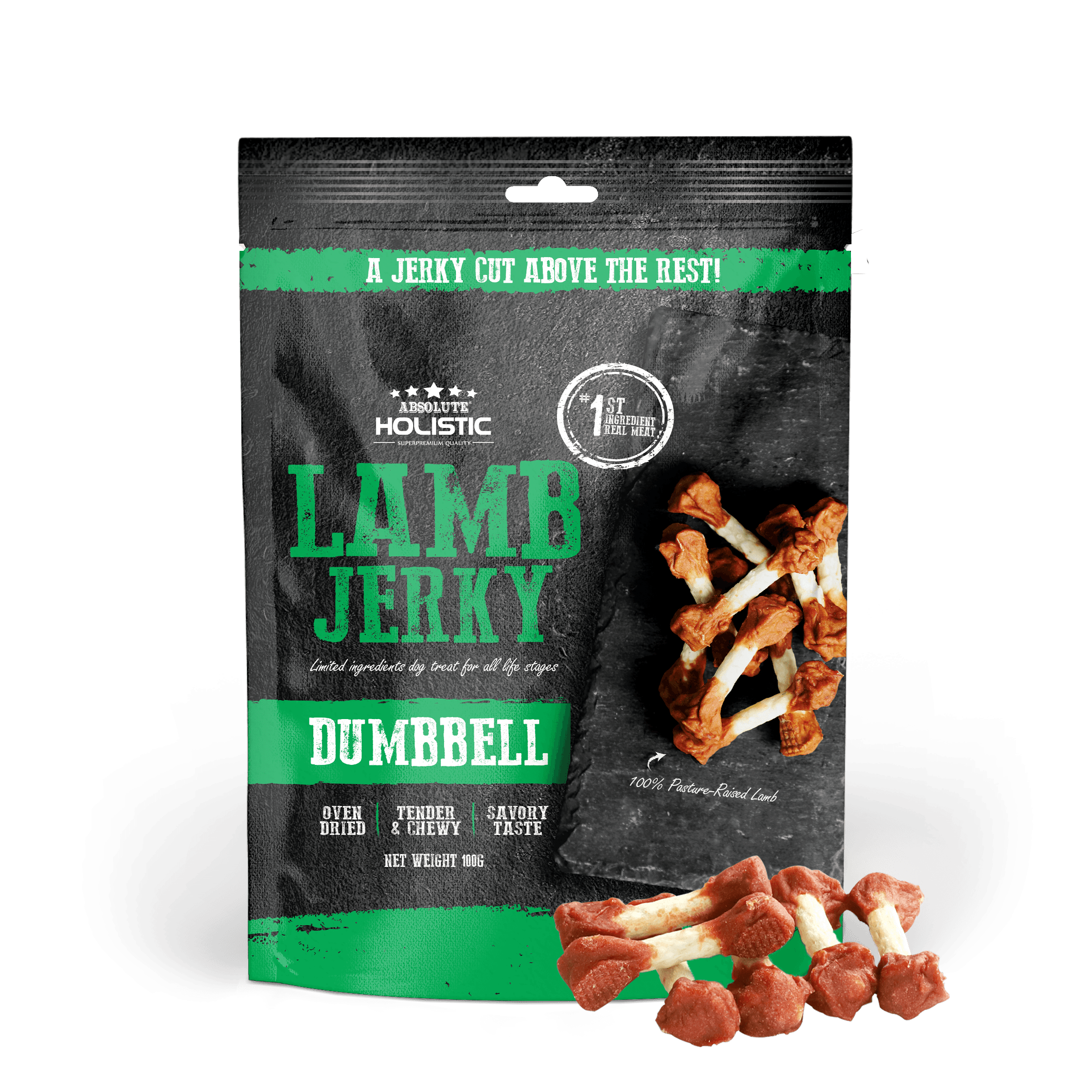 Absolute Holistic Jerky Limited Ingredient Dog Treat - Lamb Dumbbell (100g)