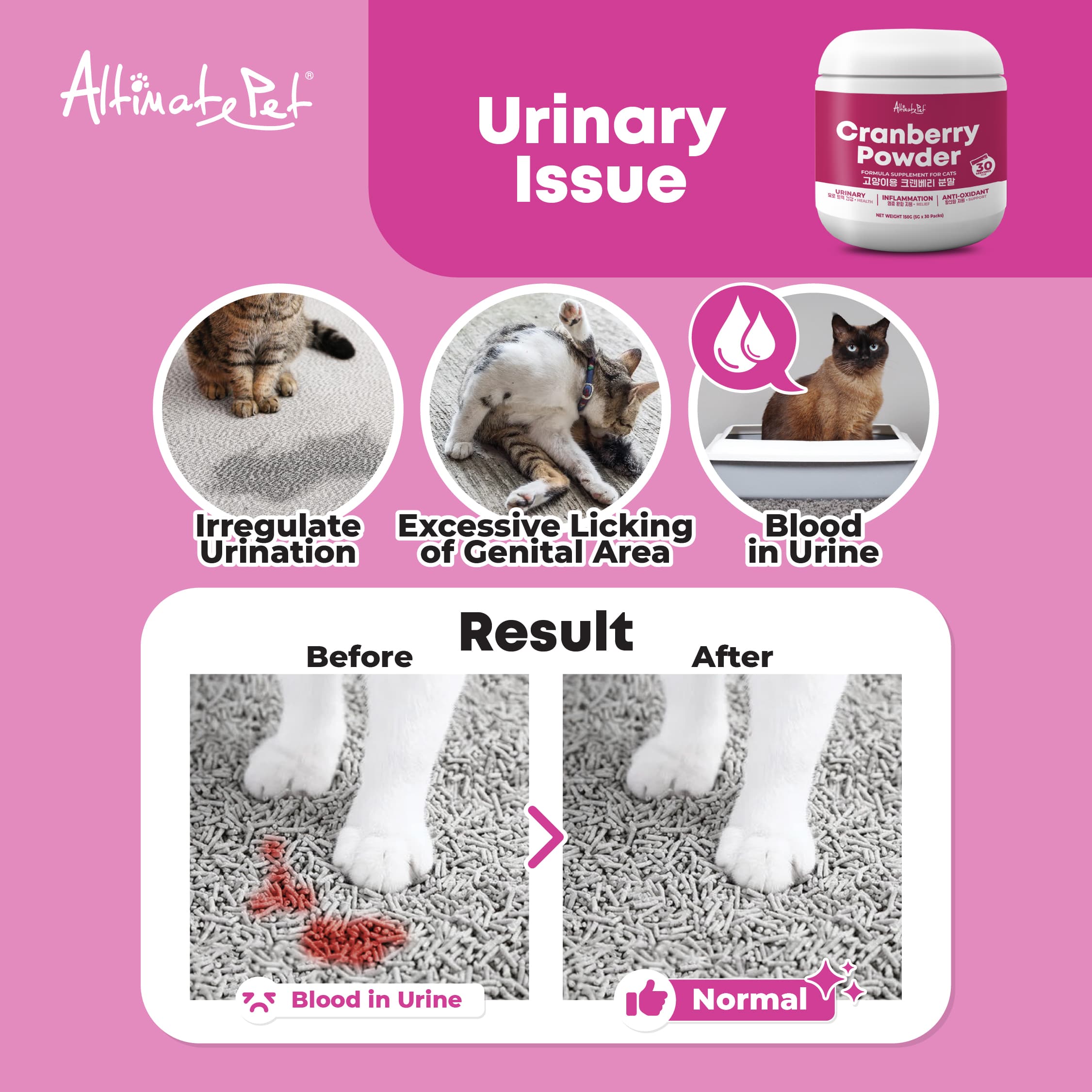 Altimate Pet Cranberry Powder Supplement For Cats - Over 80 Servings (200g)