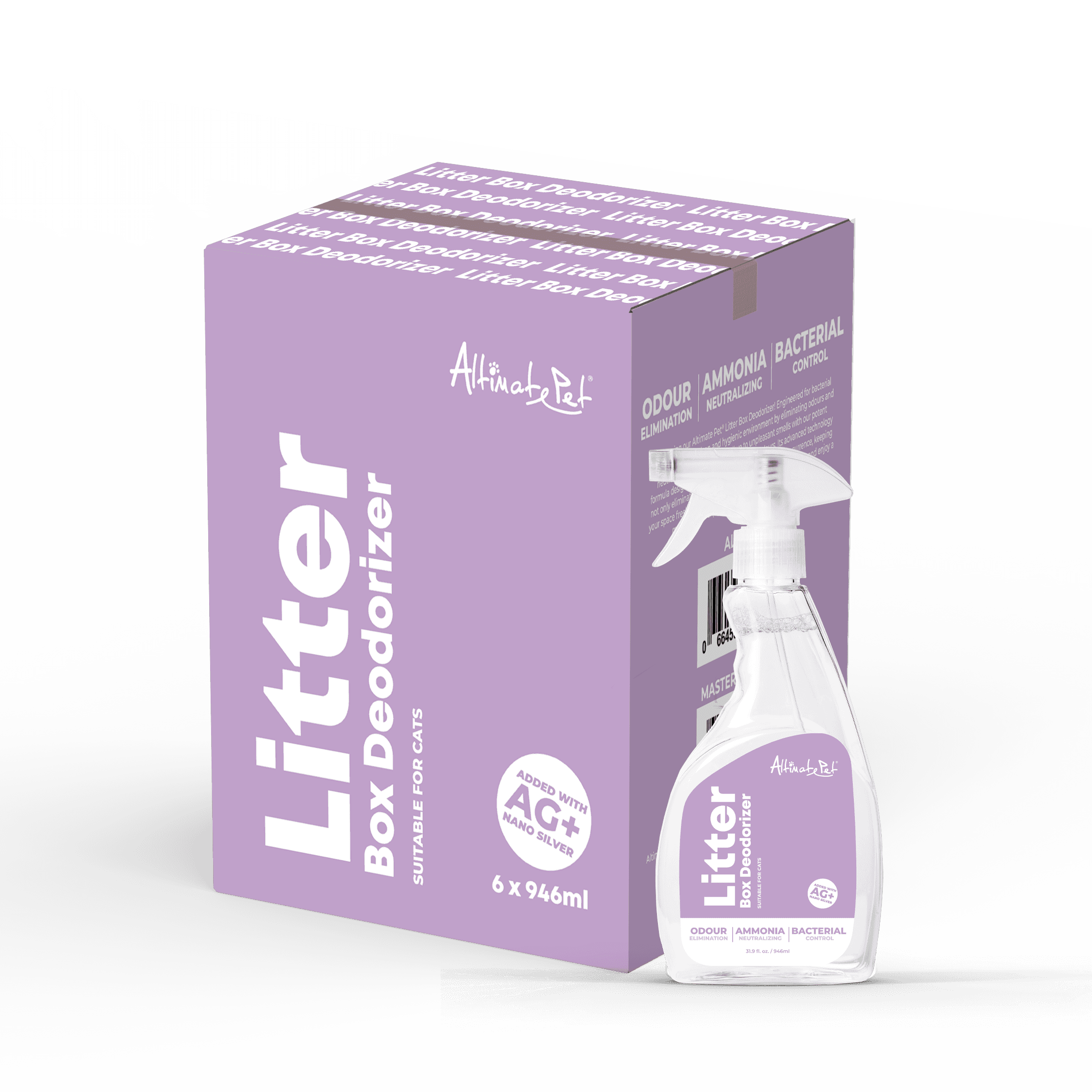 Altimate Pet Cat Litter Box Deodorizer Spray with Nano Silver For Cats 946ml x 6