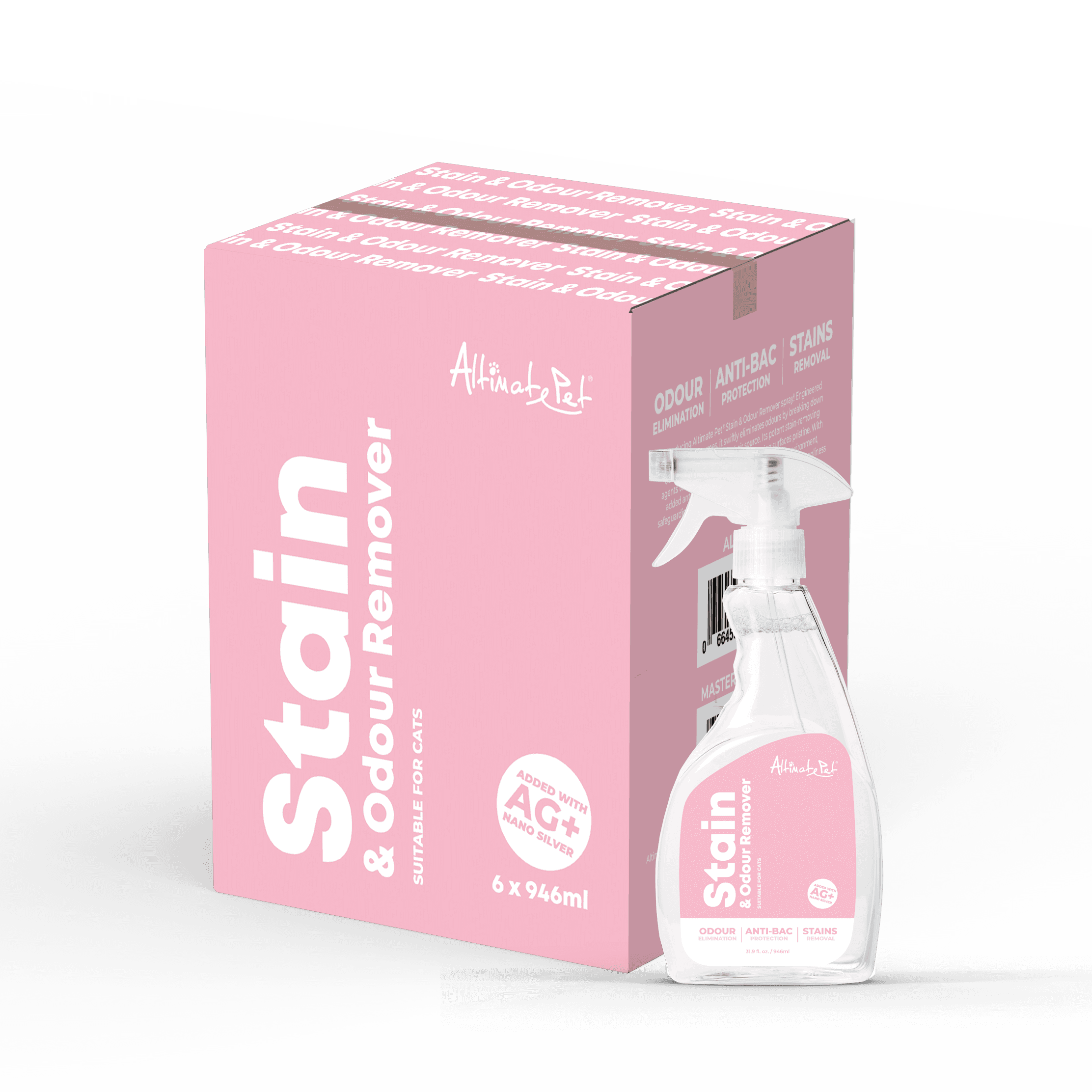 Altimate Pet Stain & Odor Remover Spray with Nano Silver For Cats 946ml x 6
