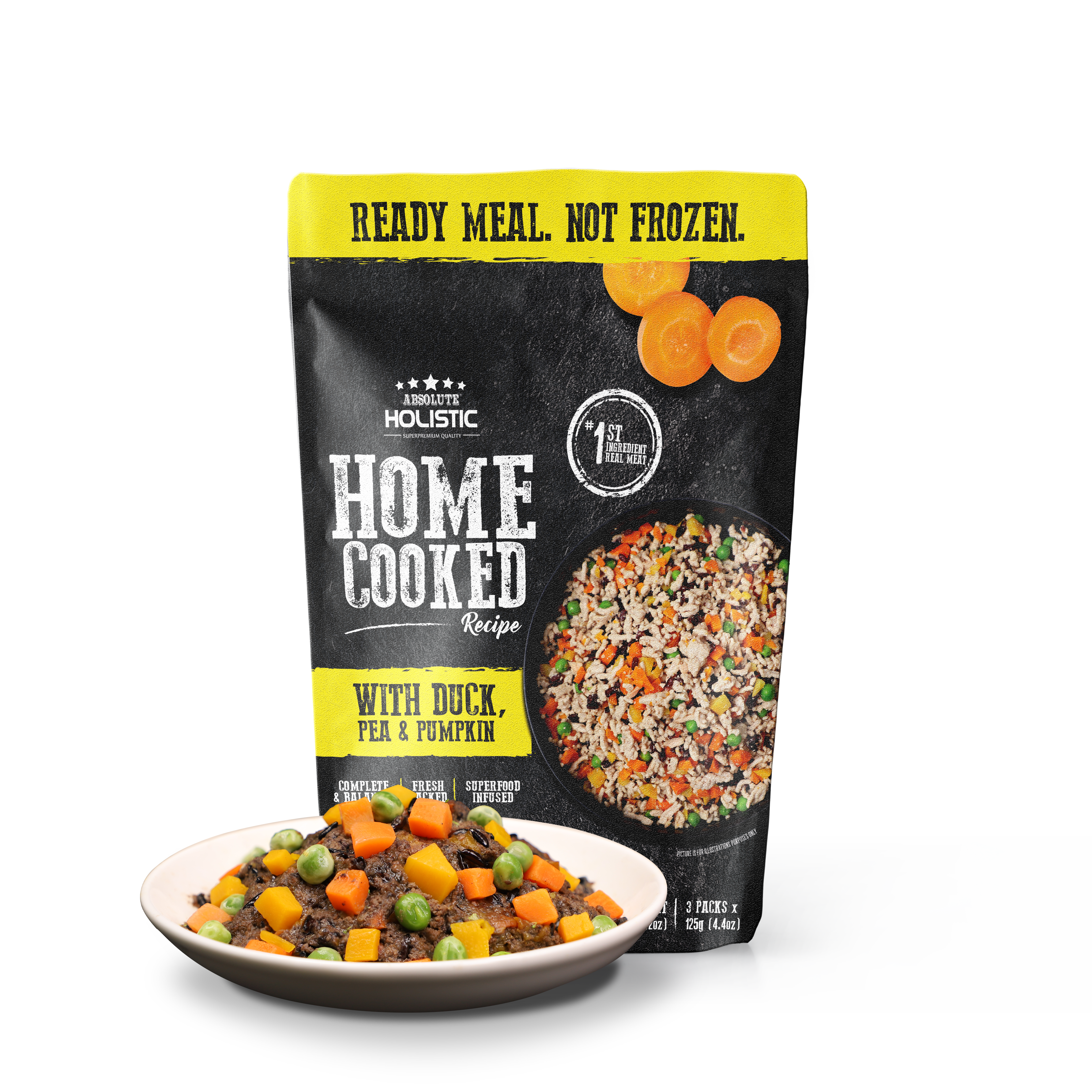 Absolute Holistic Home Cooked Style Recipe Gently Cooked Dog Food Starter Kit (125g x 3) - Duck, Peas & Pumpkin