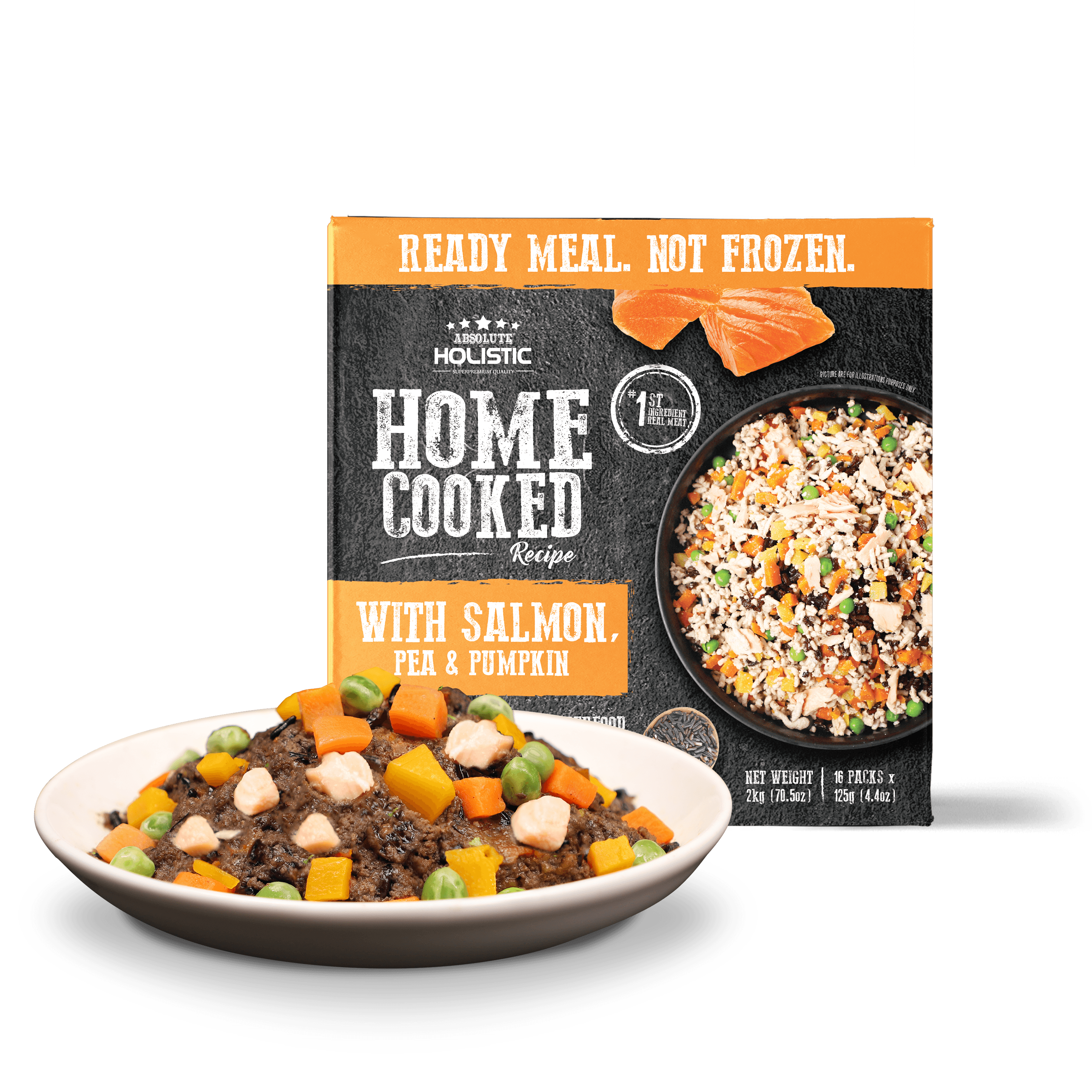 Absolute Holistic Home Cooked Style Recipe Gently Cooked Dog Food 16 x 125g (2kg) - Salmon, Peas & Pumpkin
