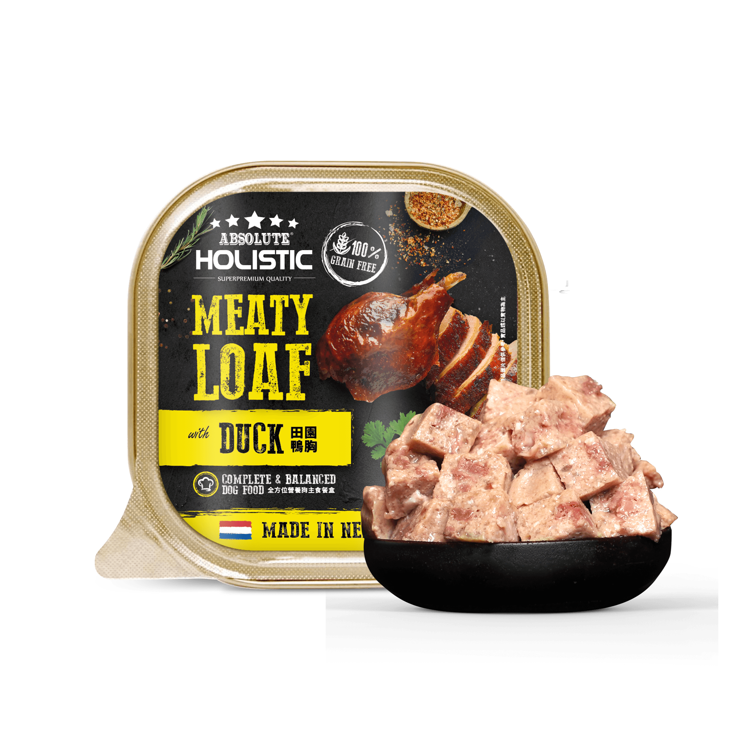 Absolute Holistic Complete & Balanced Meaty Loaf Pate Wet Tray Food for Dogs - Duck (100g) | Carton of 64