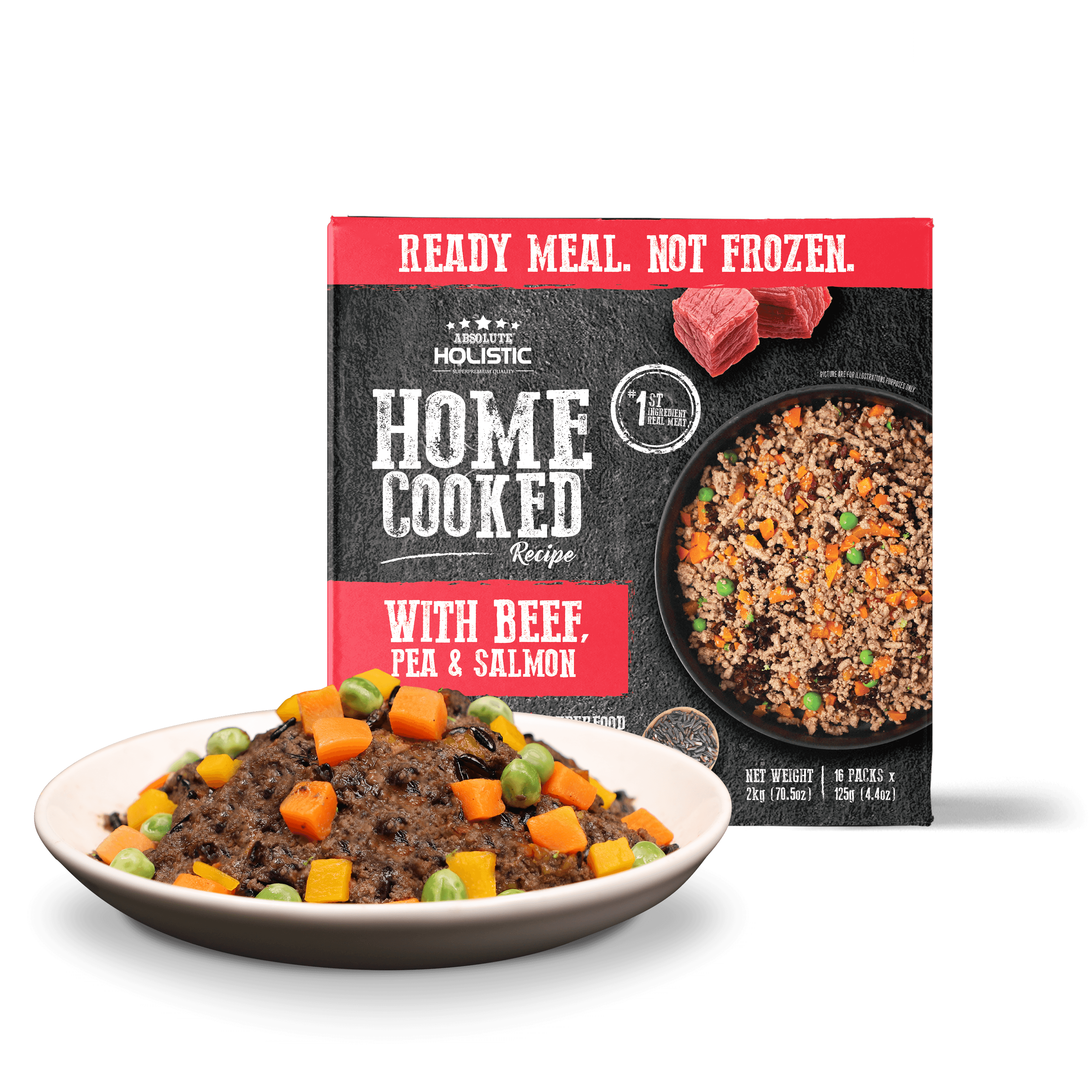 Absolute Holistic Home Cooked Style Recipe Gently Cooked Dog Food 16 x 125g (2kg) - Beef, Peas & Salmon