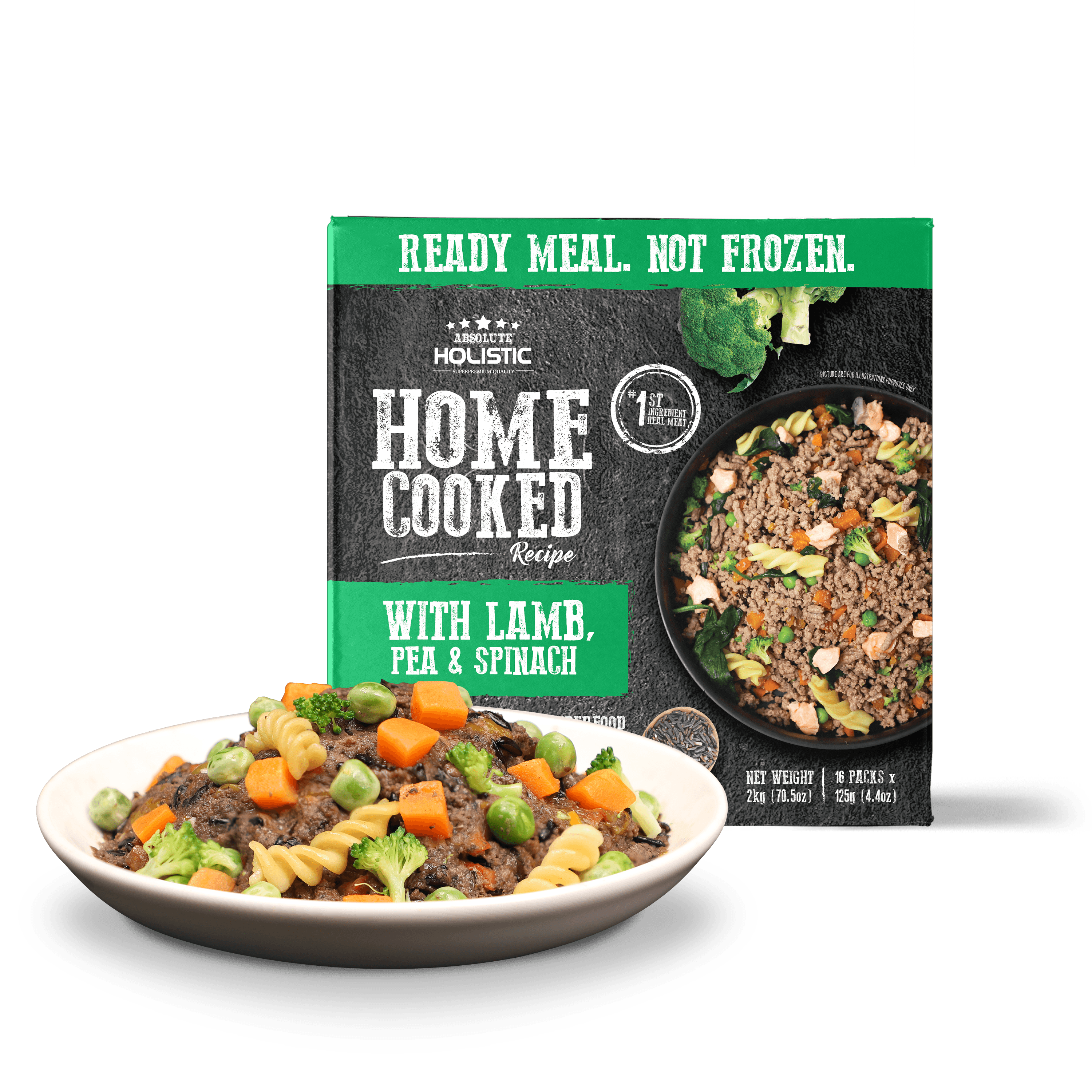 Absolute Holistic Home Cooked Style Recipe Gently Cooked Dog Food 16 x 125g (2kg) - Lamb, Peas & Spinach