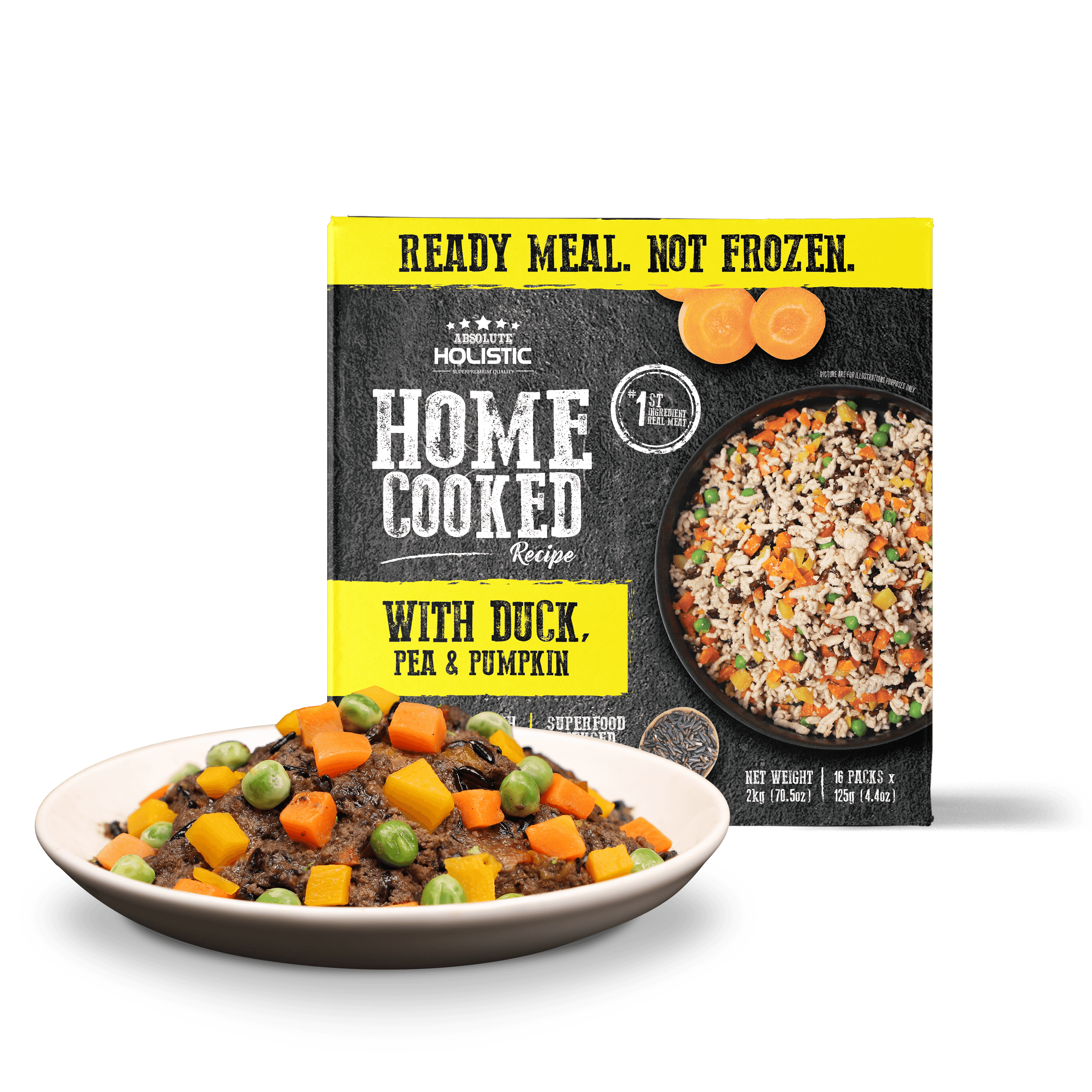 Absolute Holistic Home Cooked Style Recipe Gently Cooked Dog Food 16 x 125g (2kg) - Duck, Peas & Pumpkin
