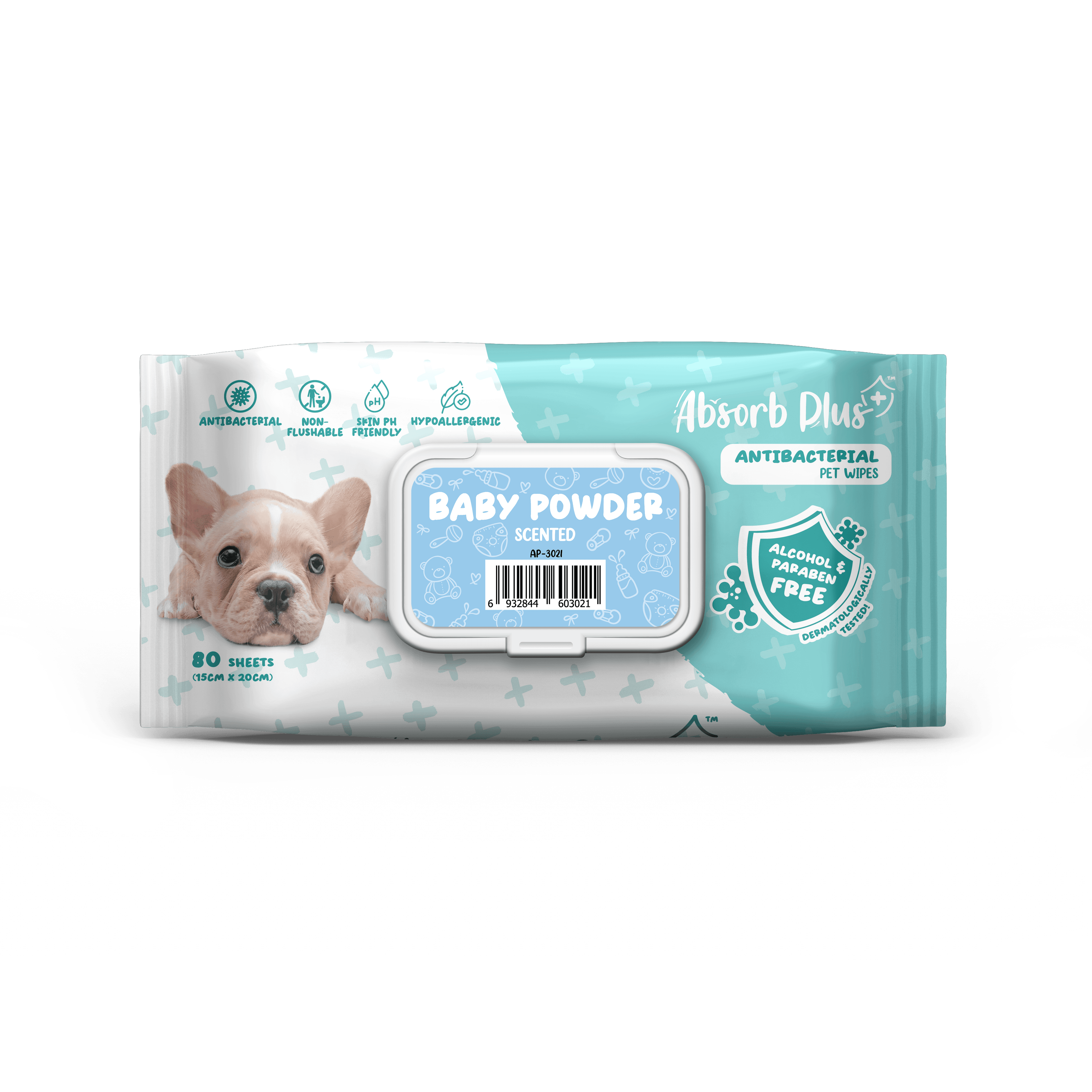 Absorb Plus AntiBacterial Pet Wipes 80pcs (BabyPowder)