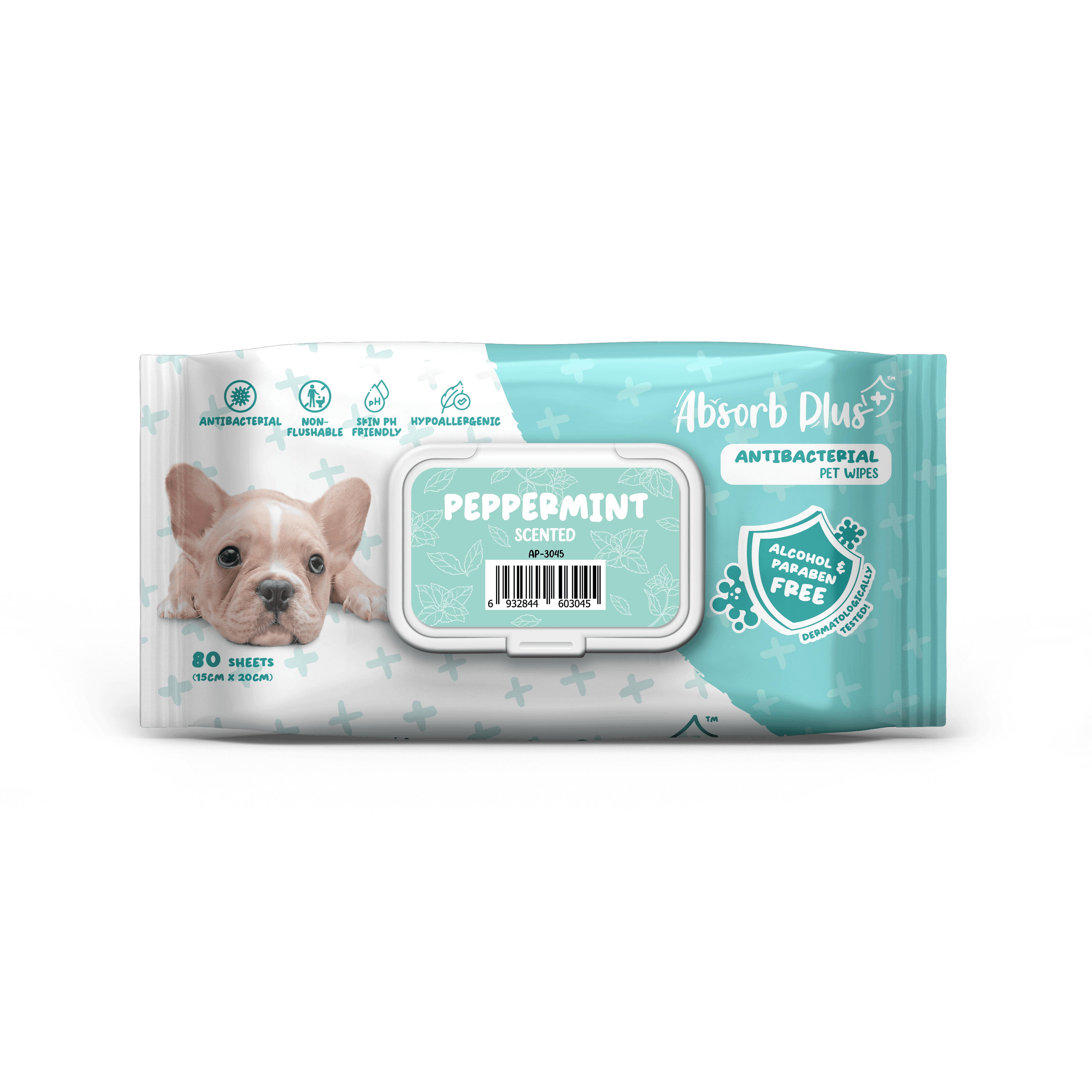 Absorb Plus AntiBacterial PetWipes 80pcs (Peppermint)