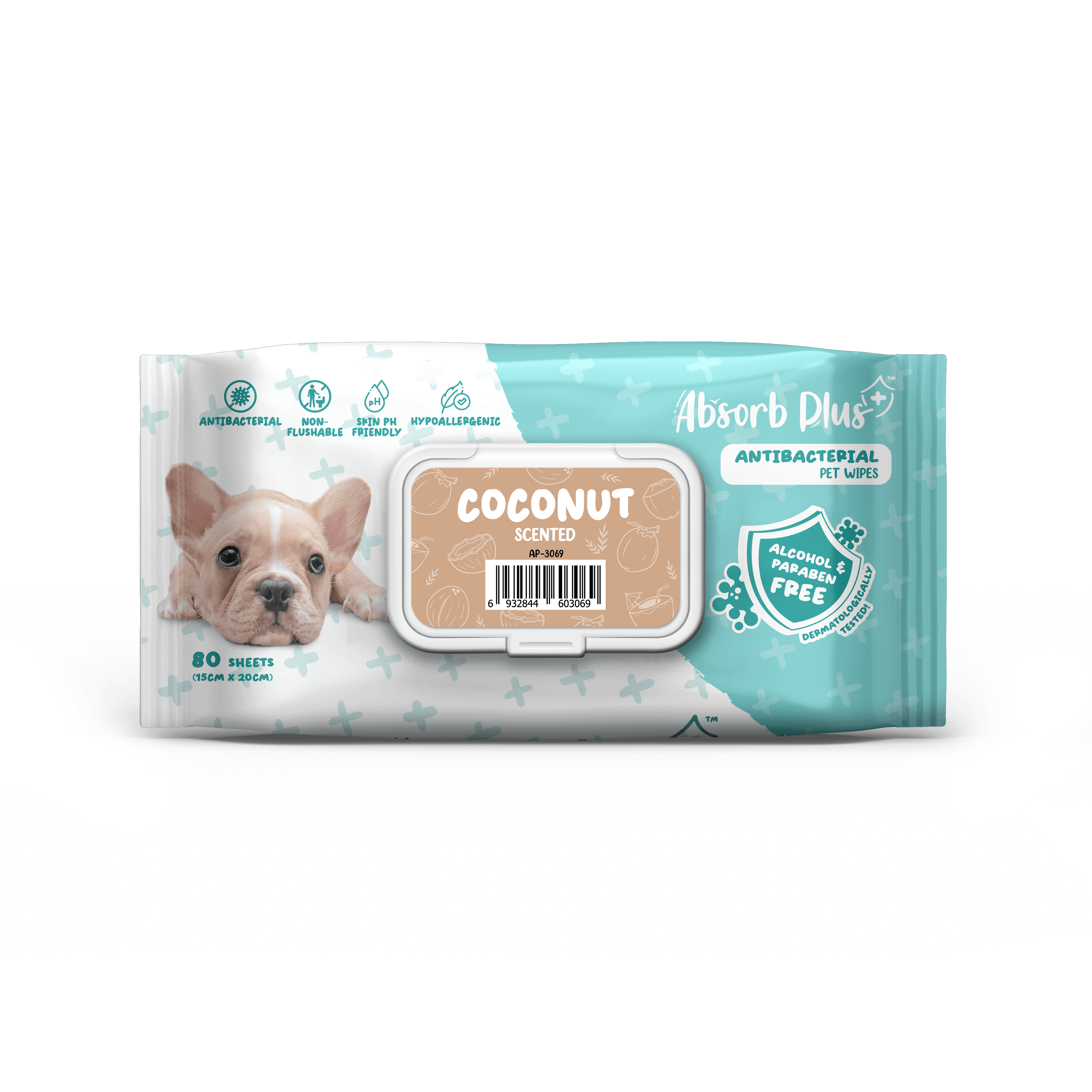 Absorb Plus AntiBacterial Pet Wipes 80pcs (Coconut)