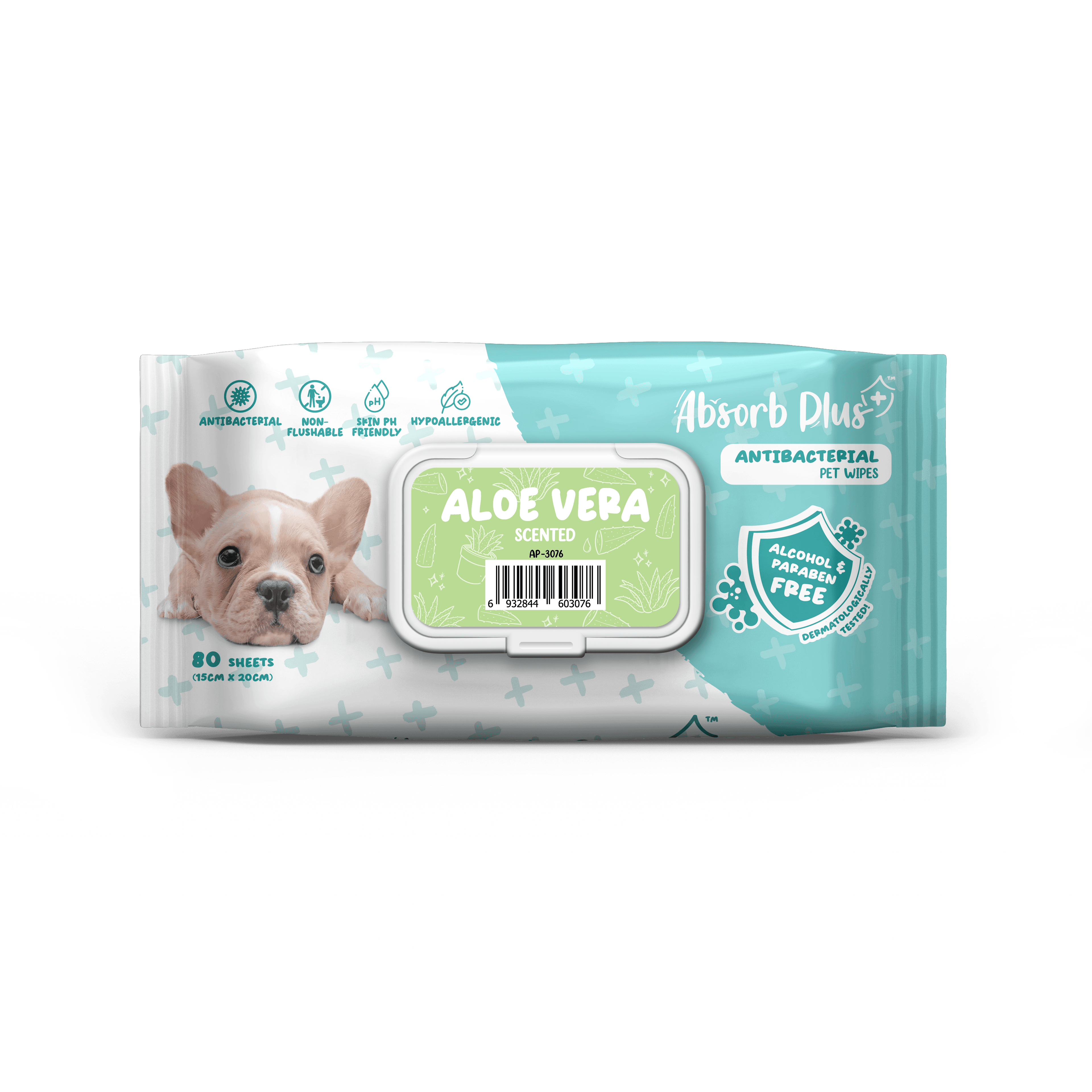 AbsorbPlus AntiBacterial Pet Wipes 80pcs (AloeVera)