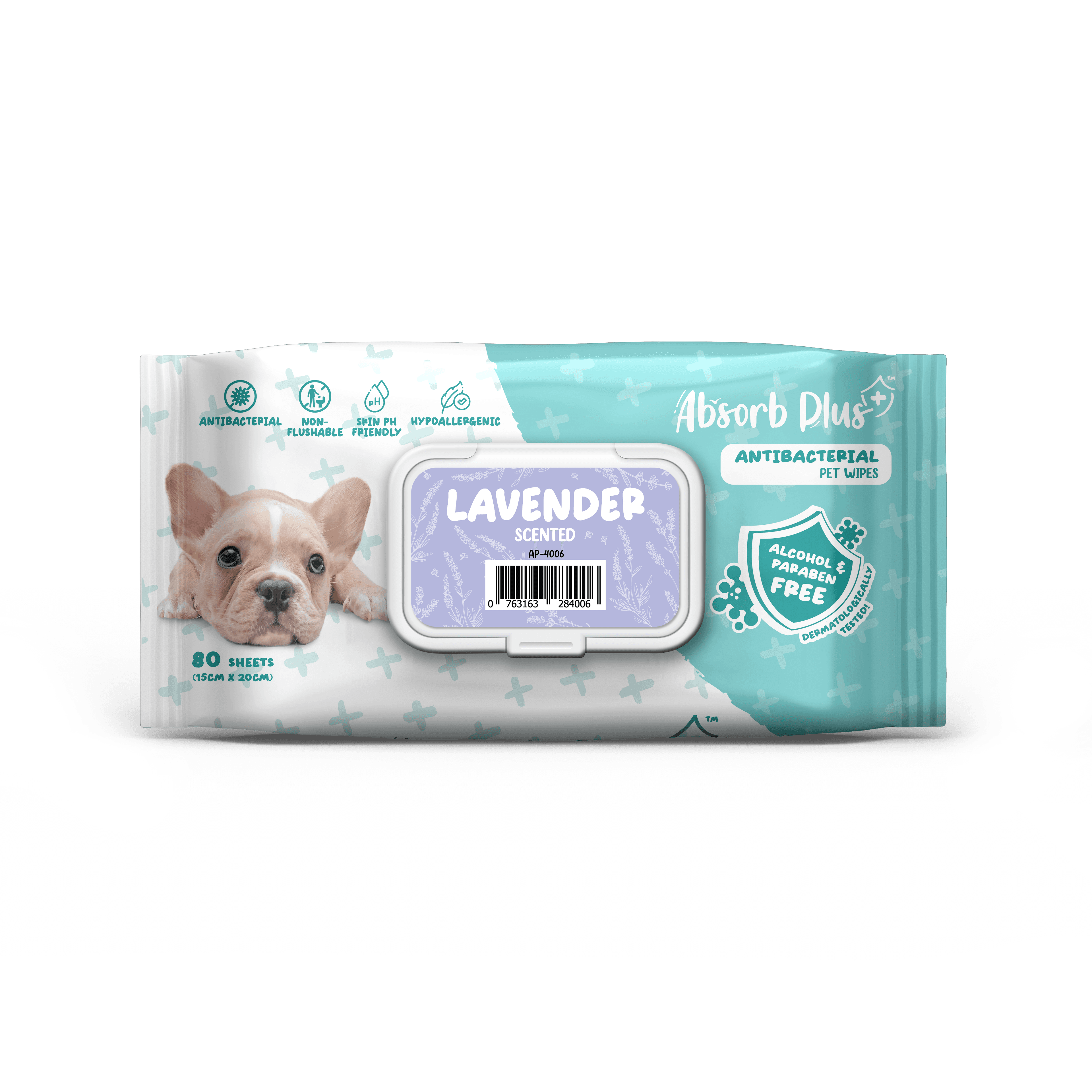 AbsorbPlus AntiBacterial Pet Wipes 80pcs (Lavender)