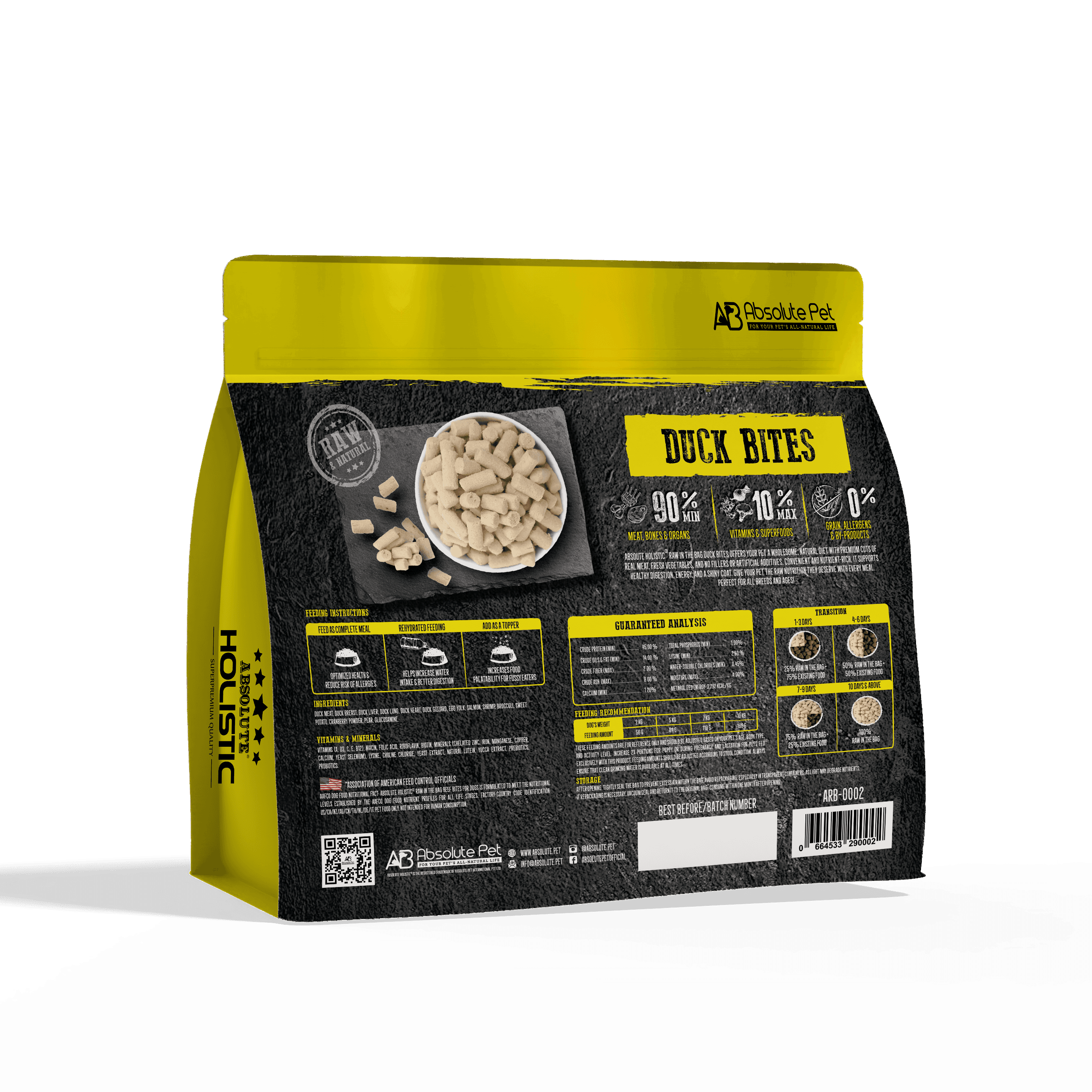 Absolute Holistic Raw in the Bag Complete Freeze Dried Dog Food - Duck Bites (14oz)