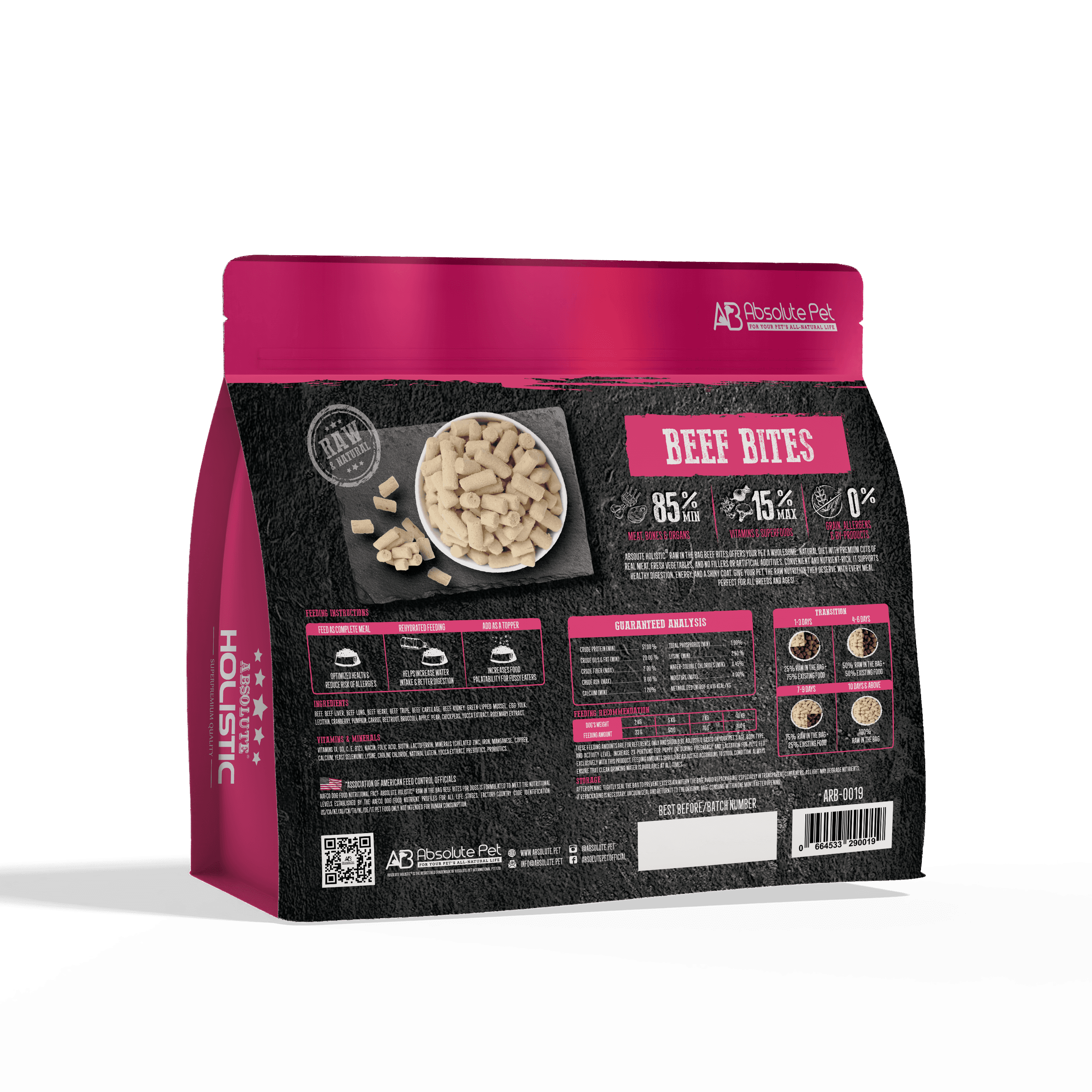 Absolute Holistic Raw in the Bag Complete Freeze Dried Dog Food - Beef Bites (14oz)