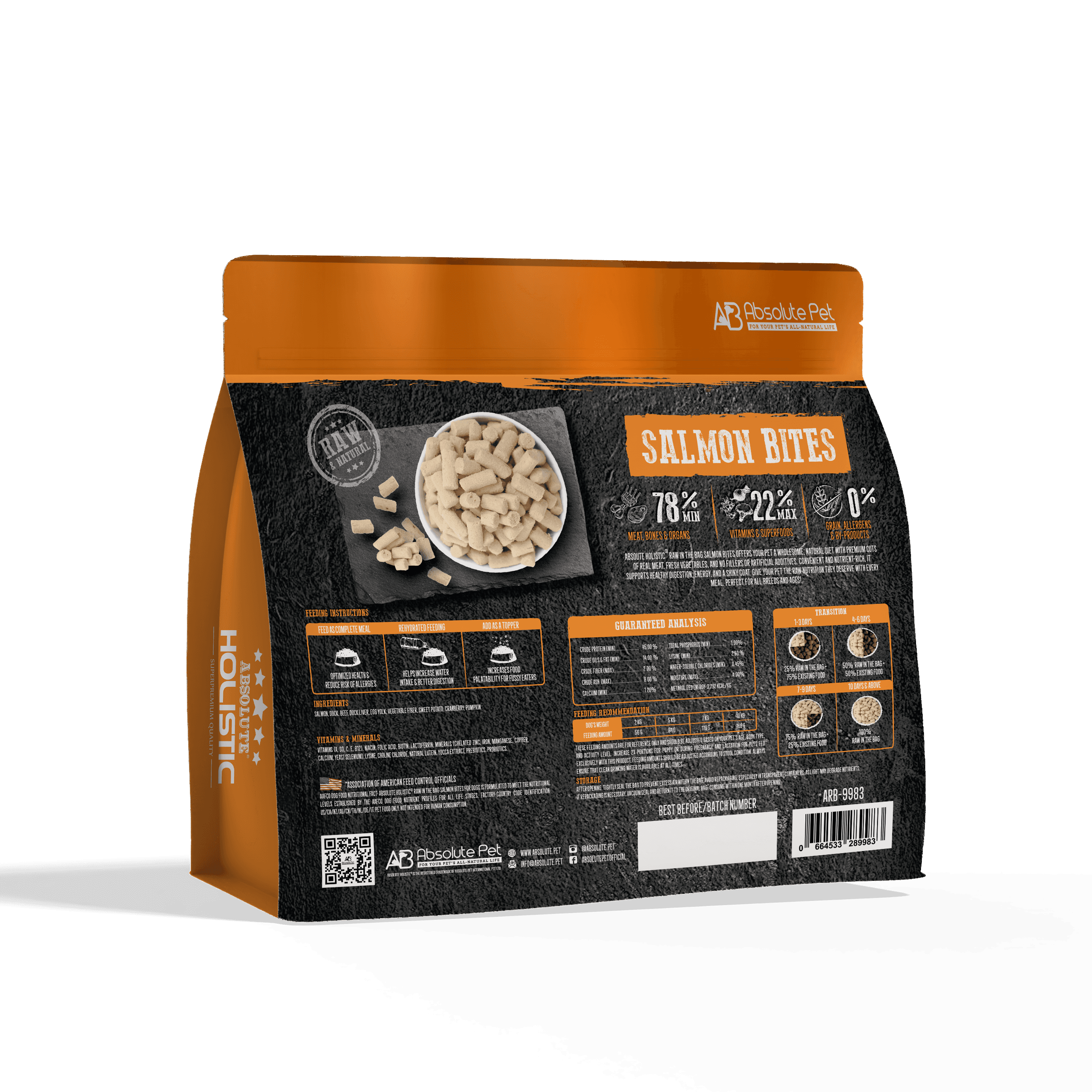 Absolute Holistic Raw in the Bag Complete Freeze Dried Dog Food - Salmon Bites (14oz)
