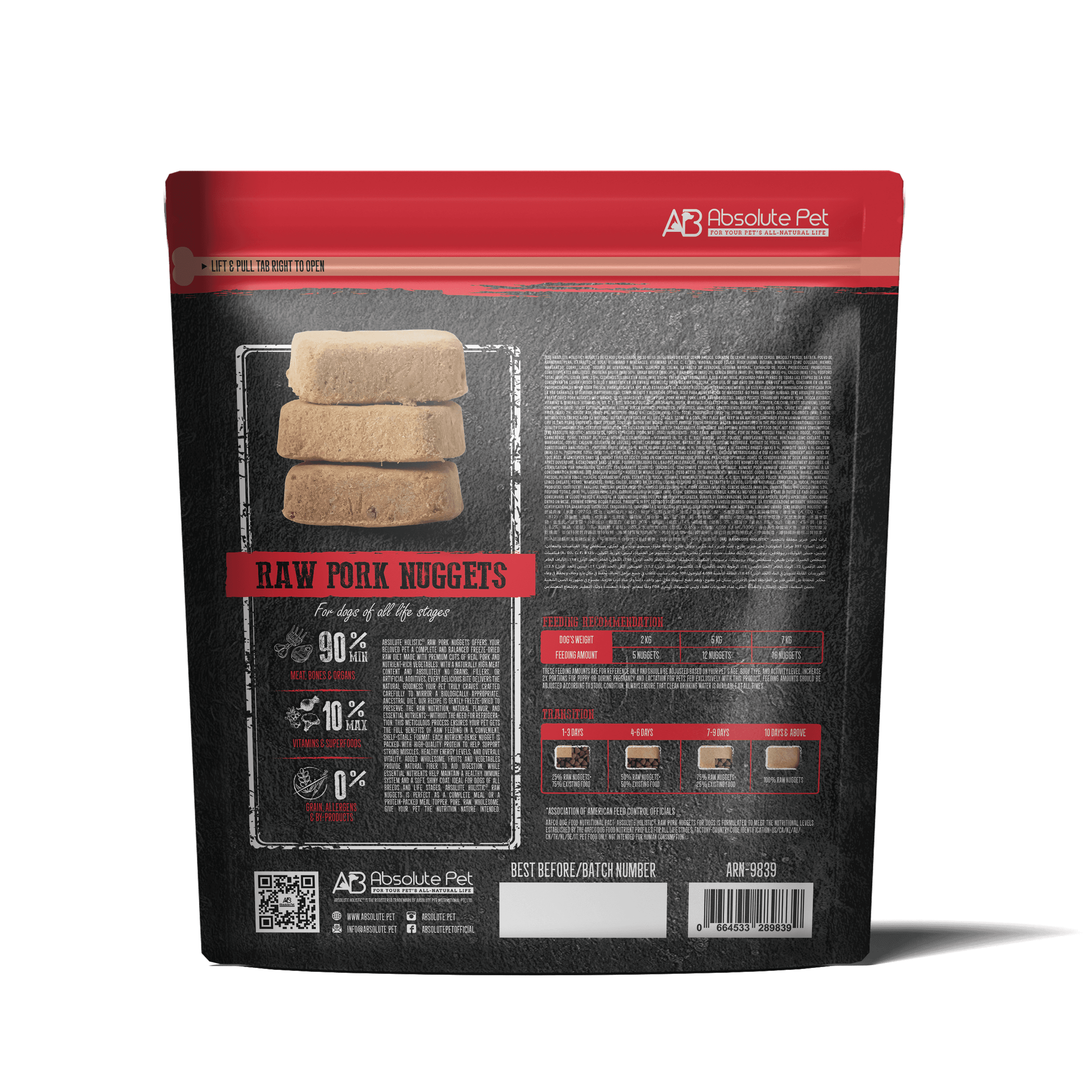 Absolute Holistic Freeze Dried Raw Nuggets Food for Dogs - Pork (397g)