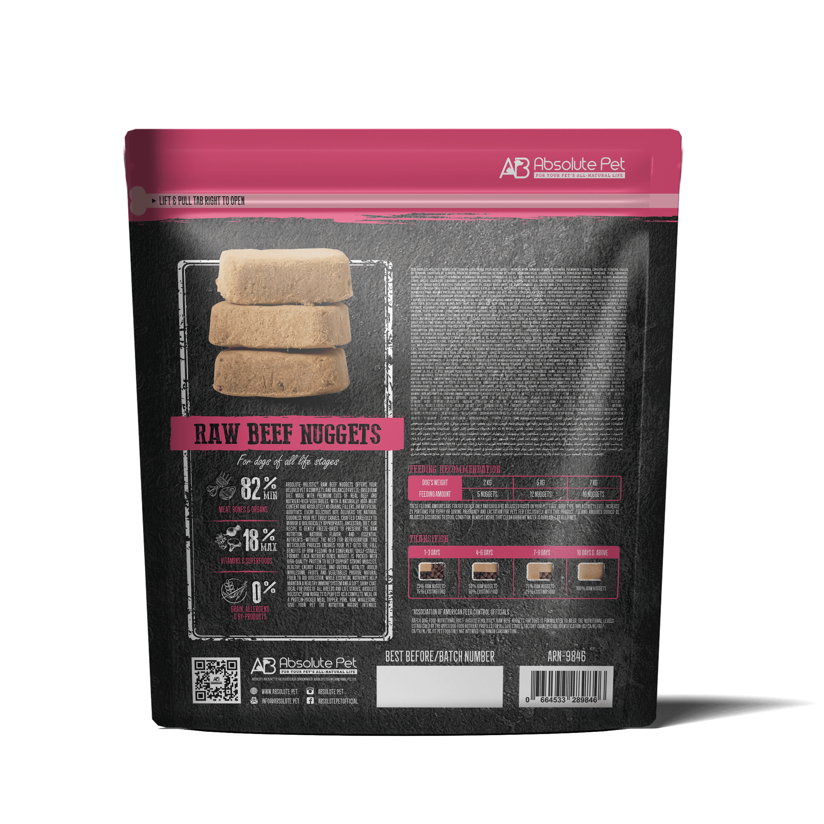 Absolute Holistic Freeze Dried Raw Nuggets Food for Dogs - Beef (397g)
