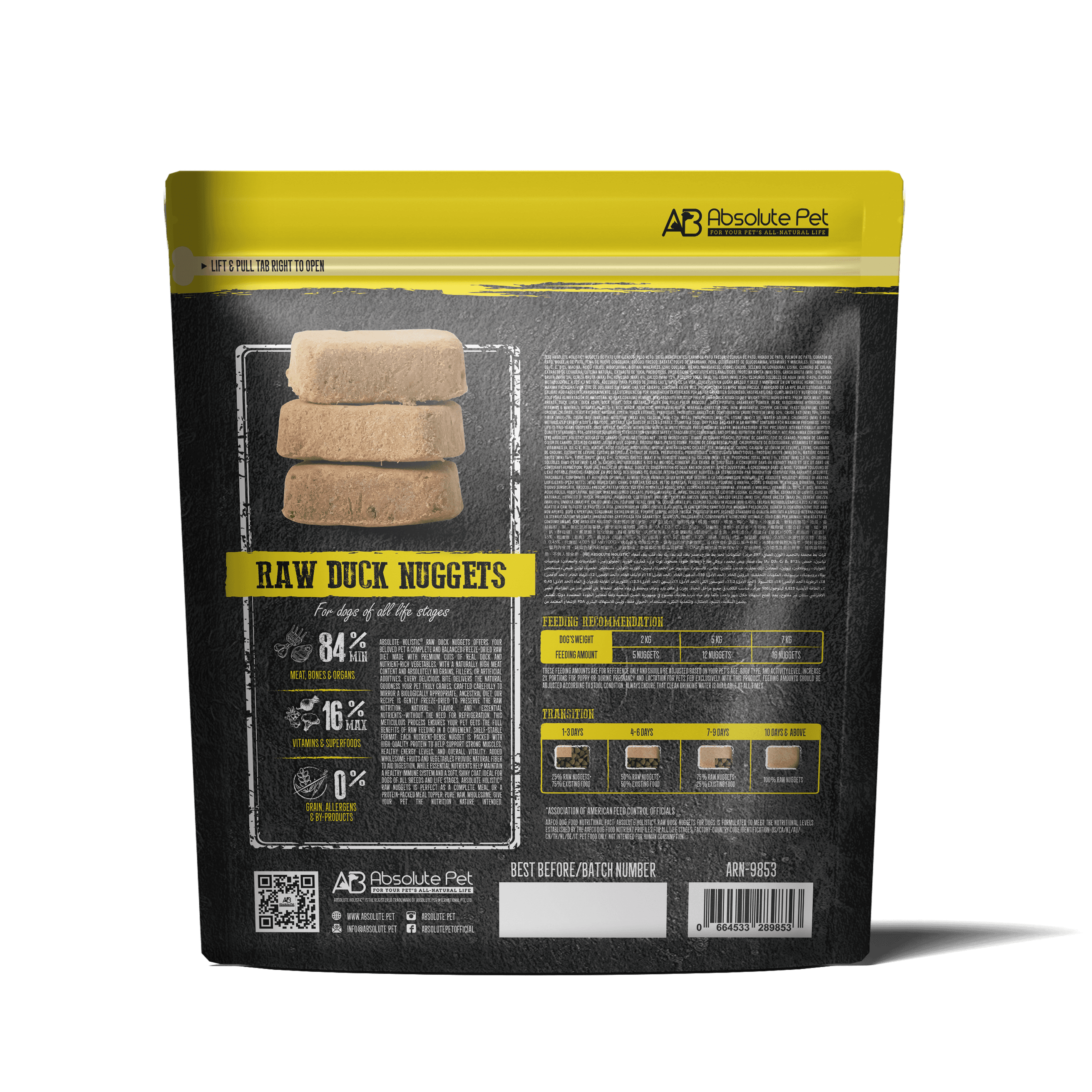 Absolute Holistic Freeze Dried Raw Nuggets Food for Dogs - Duck (397g)