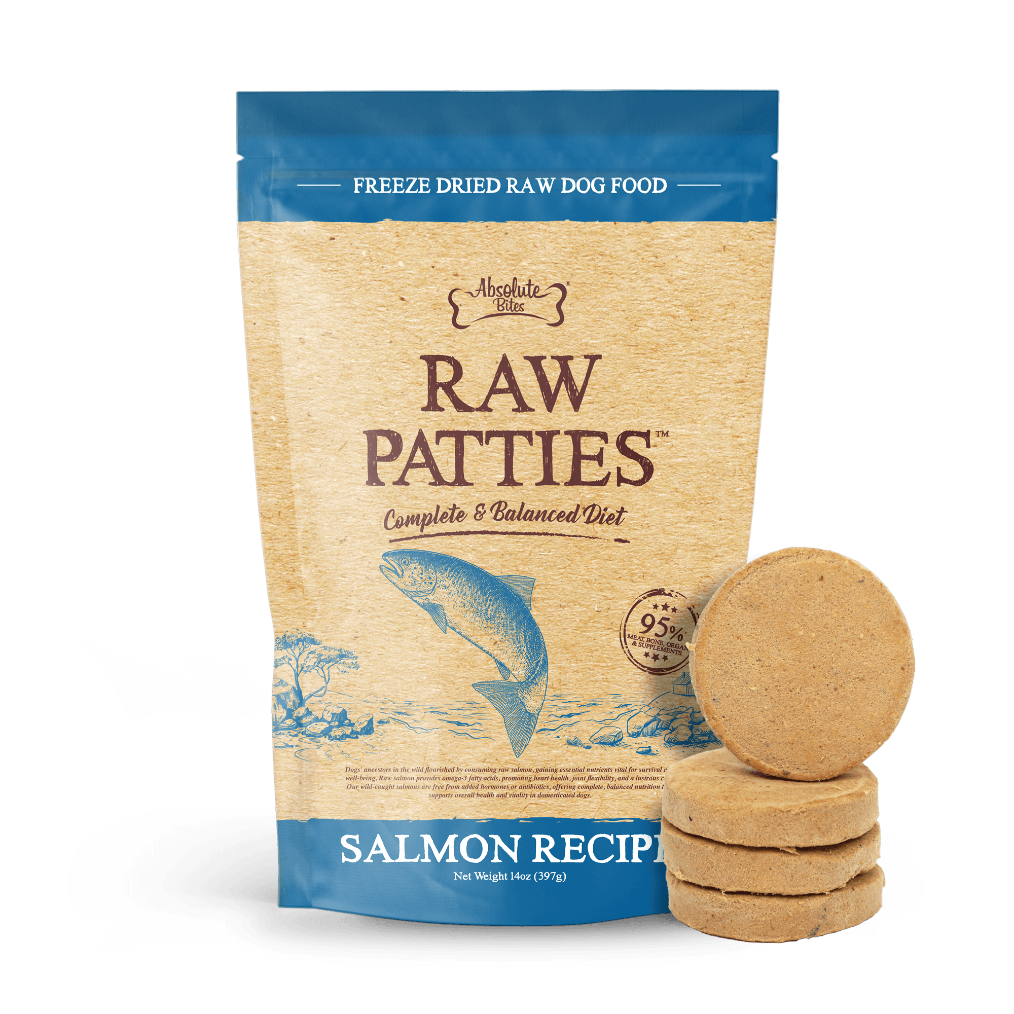 Absolute Bites Freeze Dried Raw Patties Dog Food - Salmon Recipe (14oz)