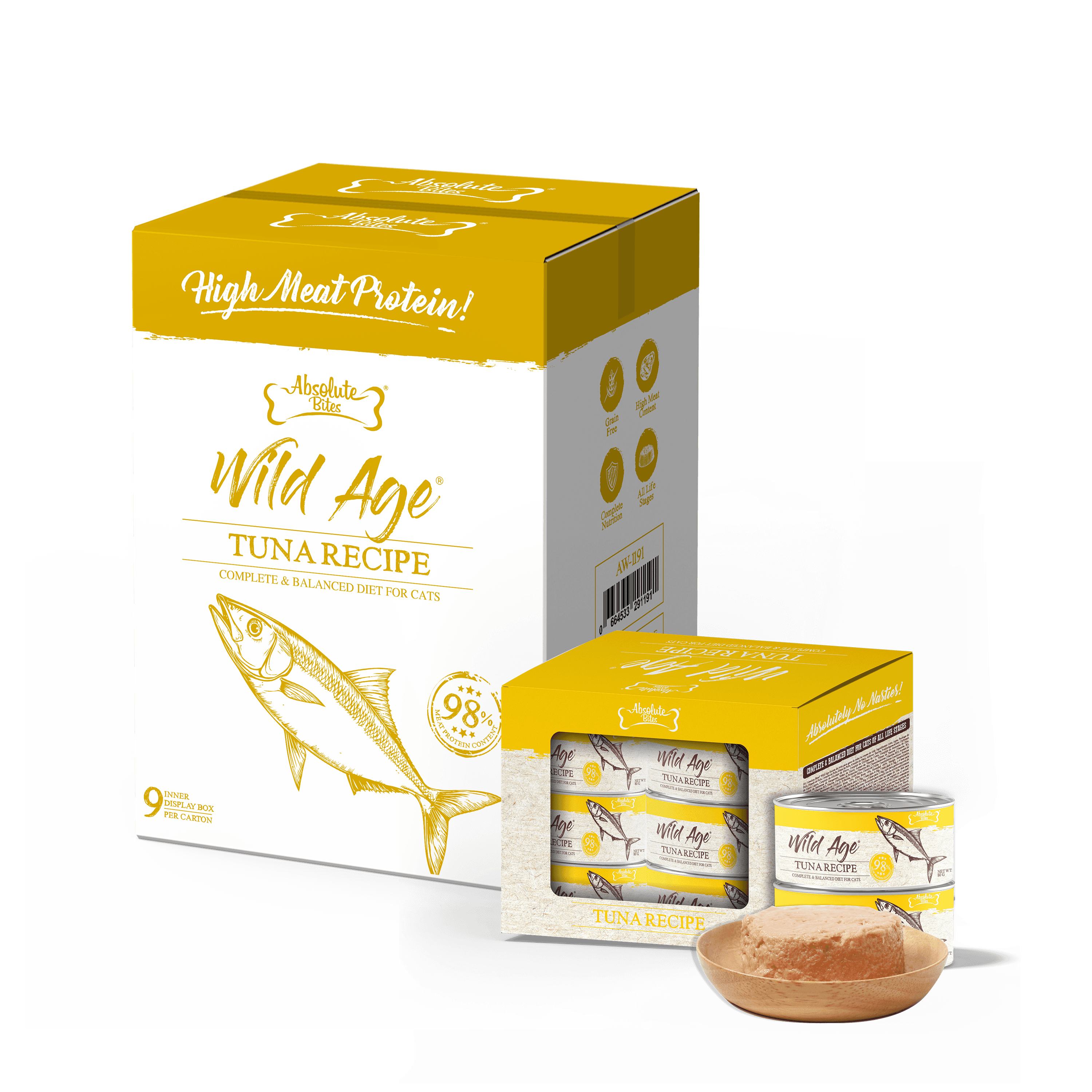 Absolute Bites Wild Age Complete & Balanced Diet Canned Food for Cats - Tuna Recipe (80g) | Carton of 54 #NEW