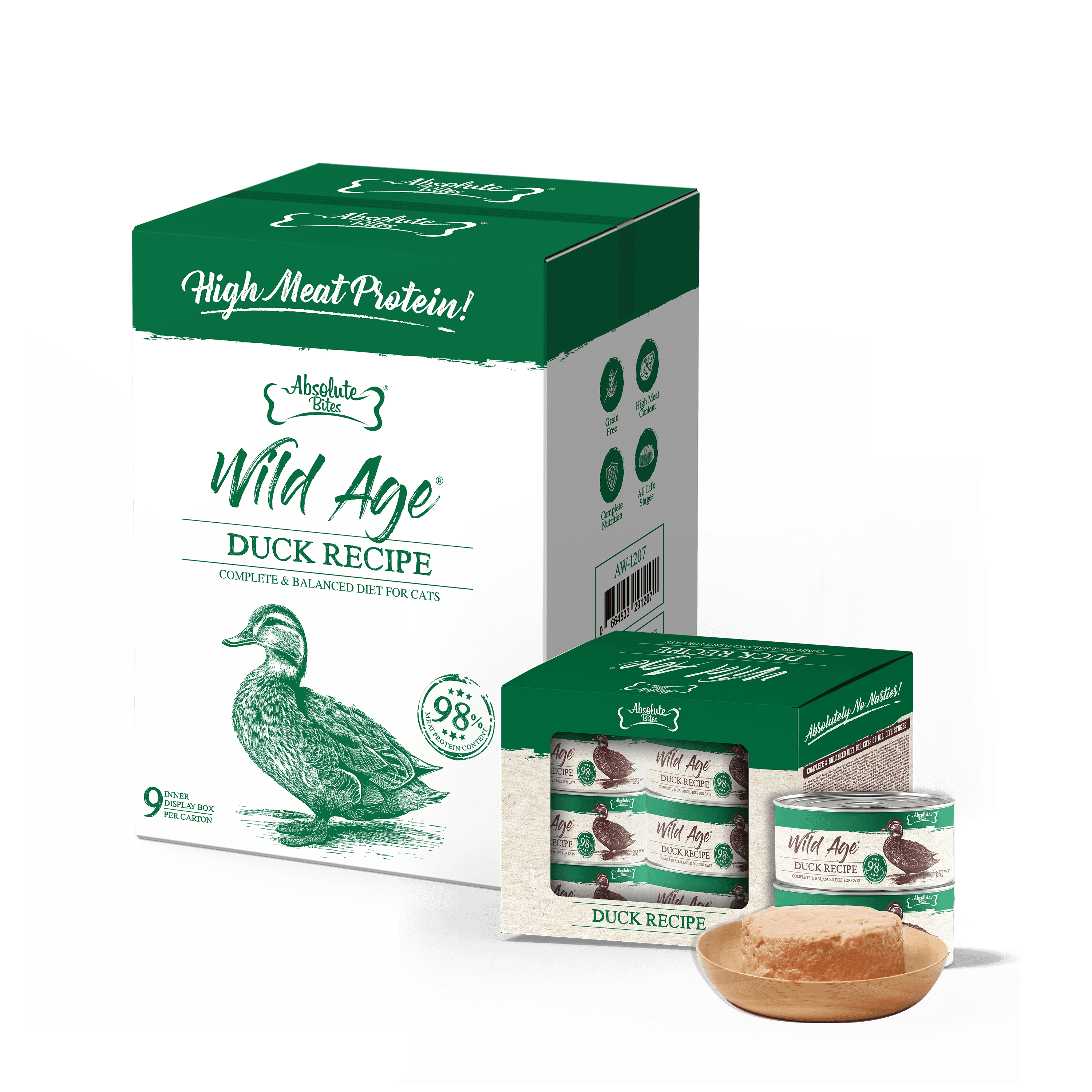 Absolute Bites Wild Age Complete & Balanced Diet Canned Food for Cats - Duck Recipe (80g) | Carton of 54 #NEW