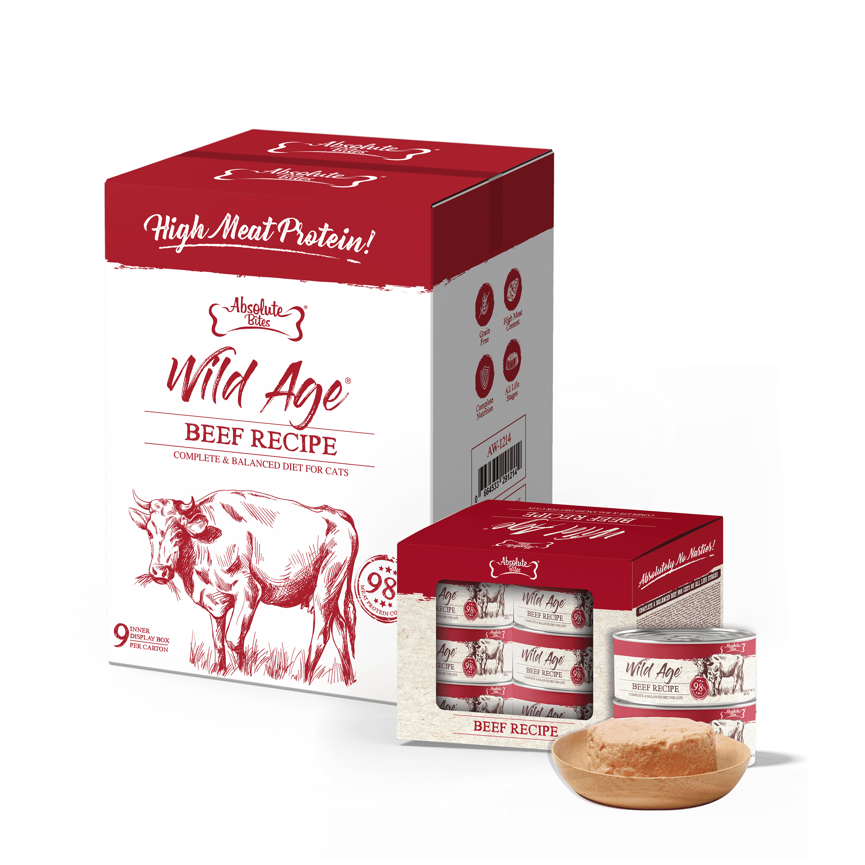 Absolute Bites Wild Age Complete & Balanced Diet Canned Food for Cats - Beef Recipe (80g) | Carton of 54 #NEW