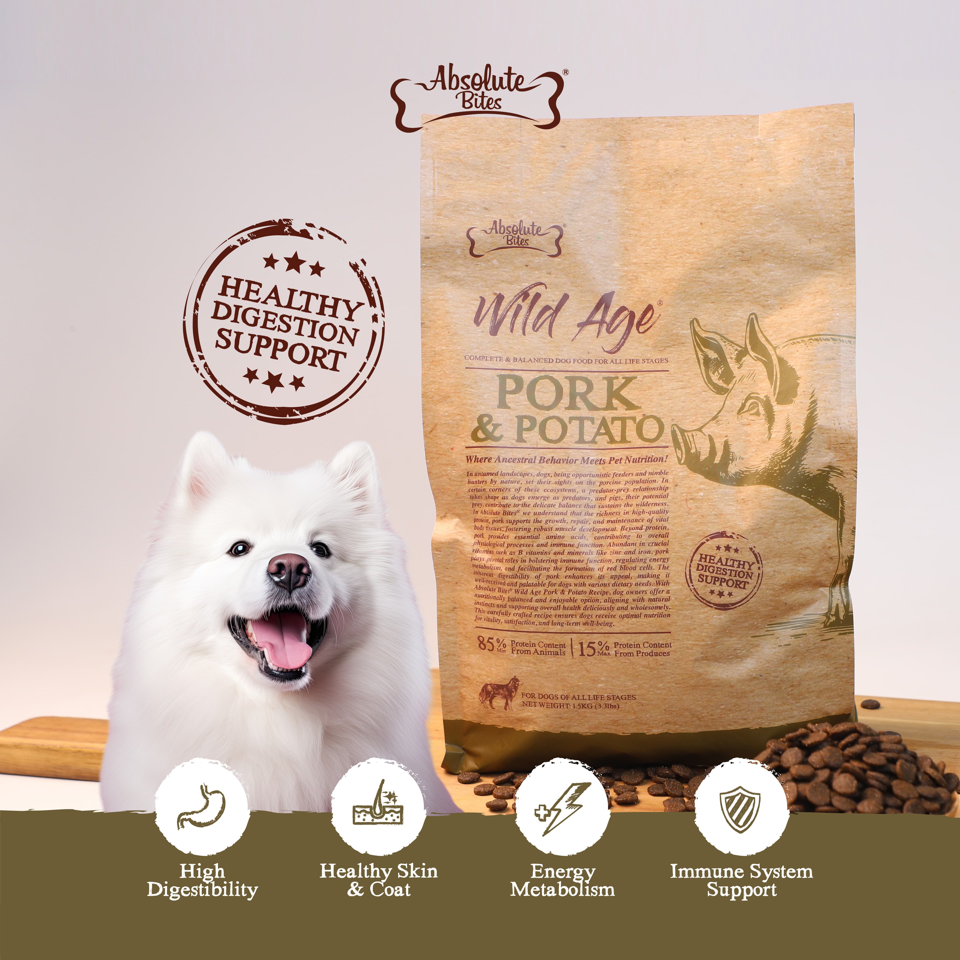 Absolute Bites Wild Age Dry Dog Food - Pork & Potato (3.3lbs)