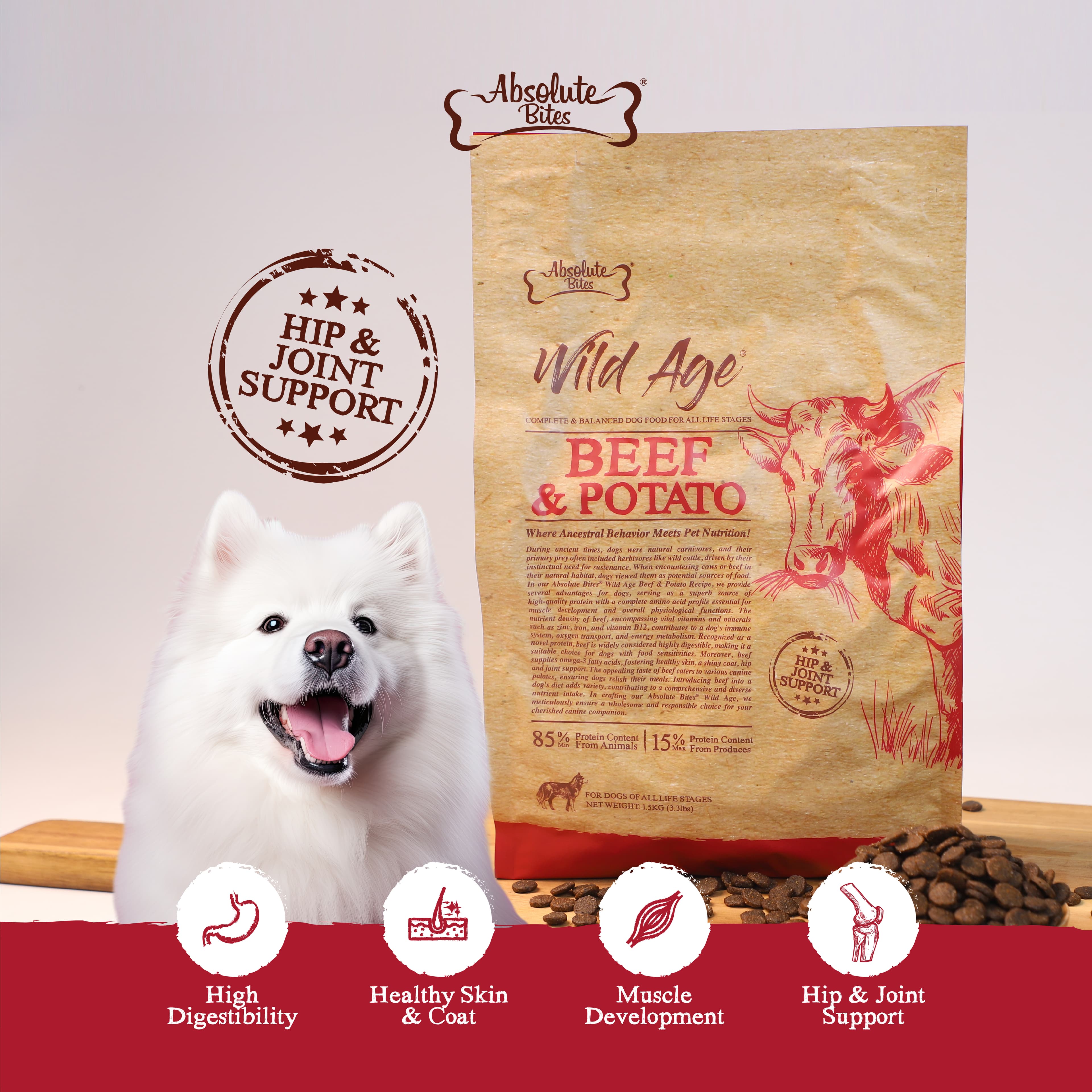 Absolute Bites Wild Age Dry Dog Food - Beef & Potato (3.3lbs)