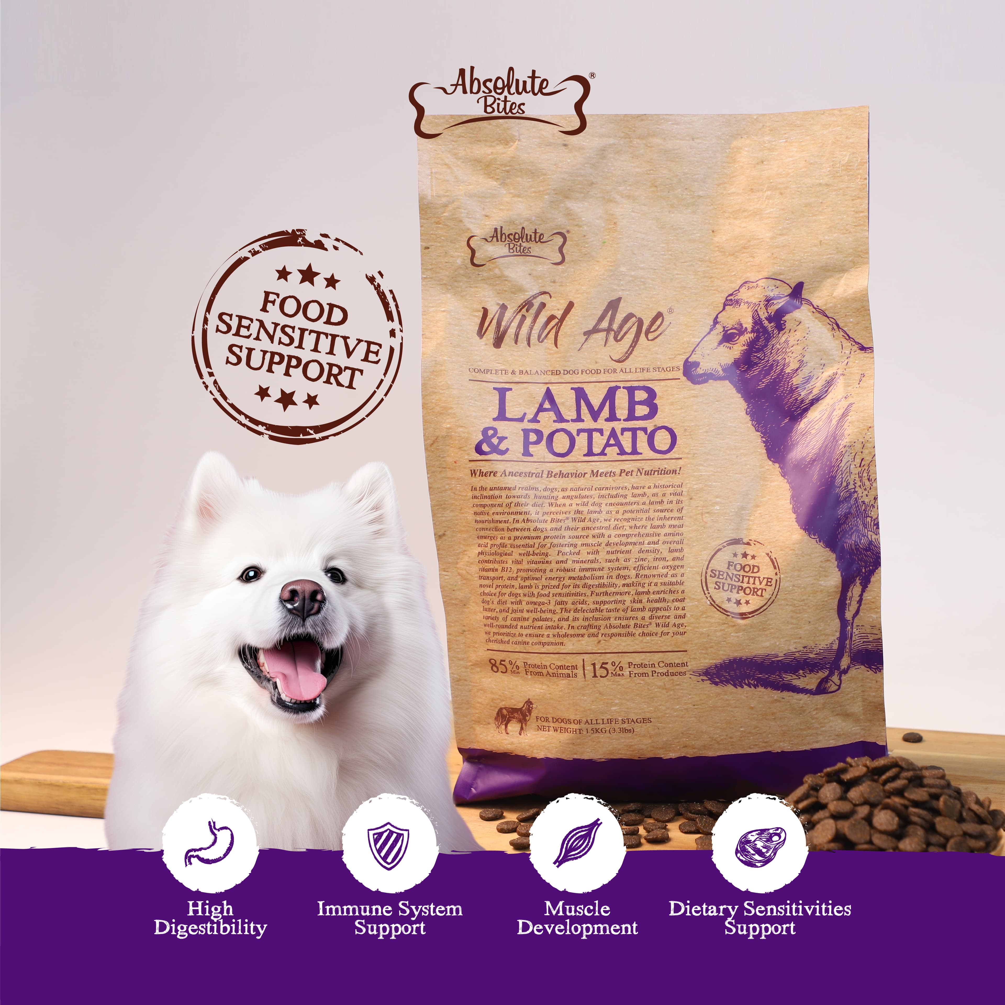 Absolute Bites Wild Age Dry Dog Food - Lamb & Potato (22lbs)
