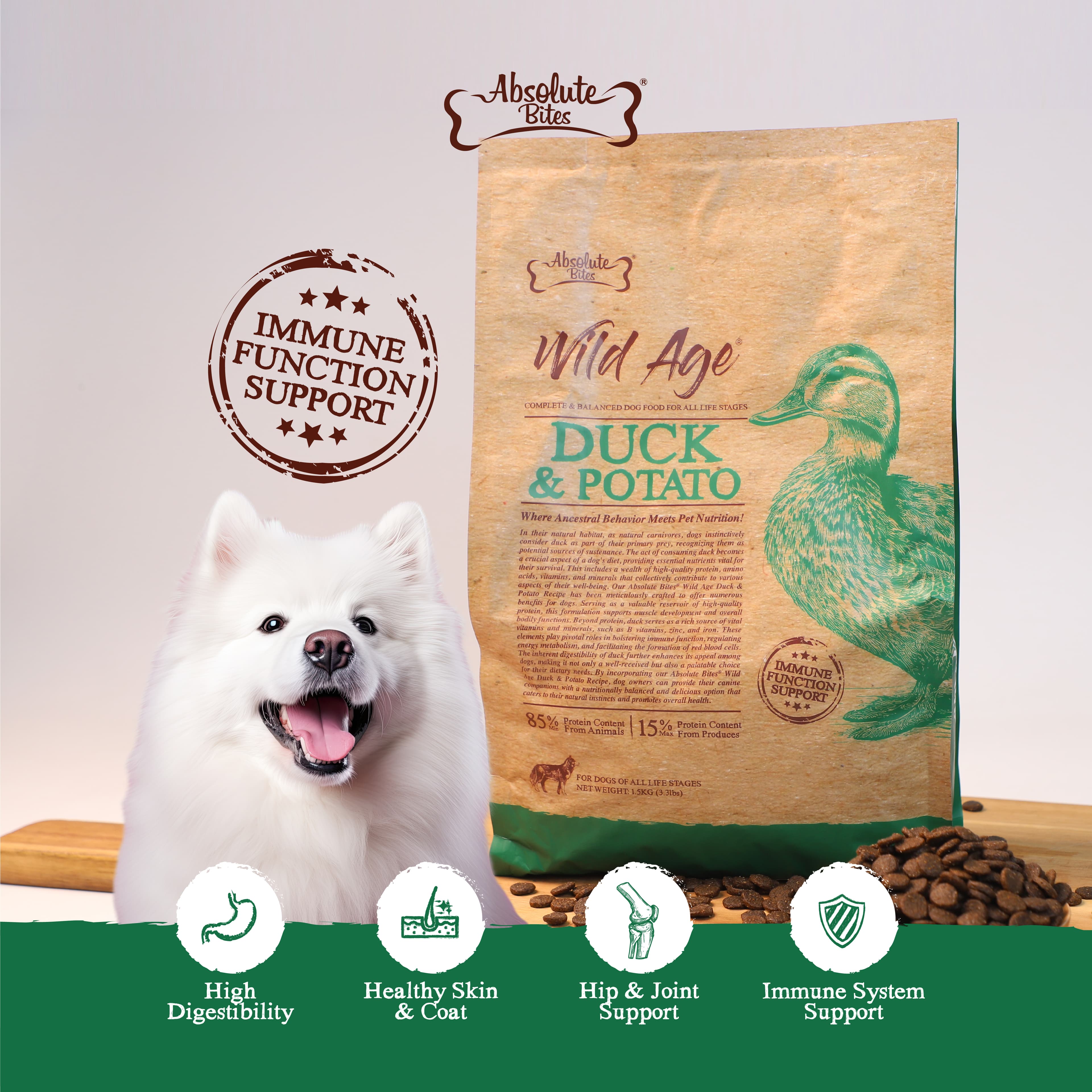 Absolute Bites Wild Age Dry Dog Food - Duck & Potato (22lbs)
