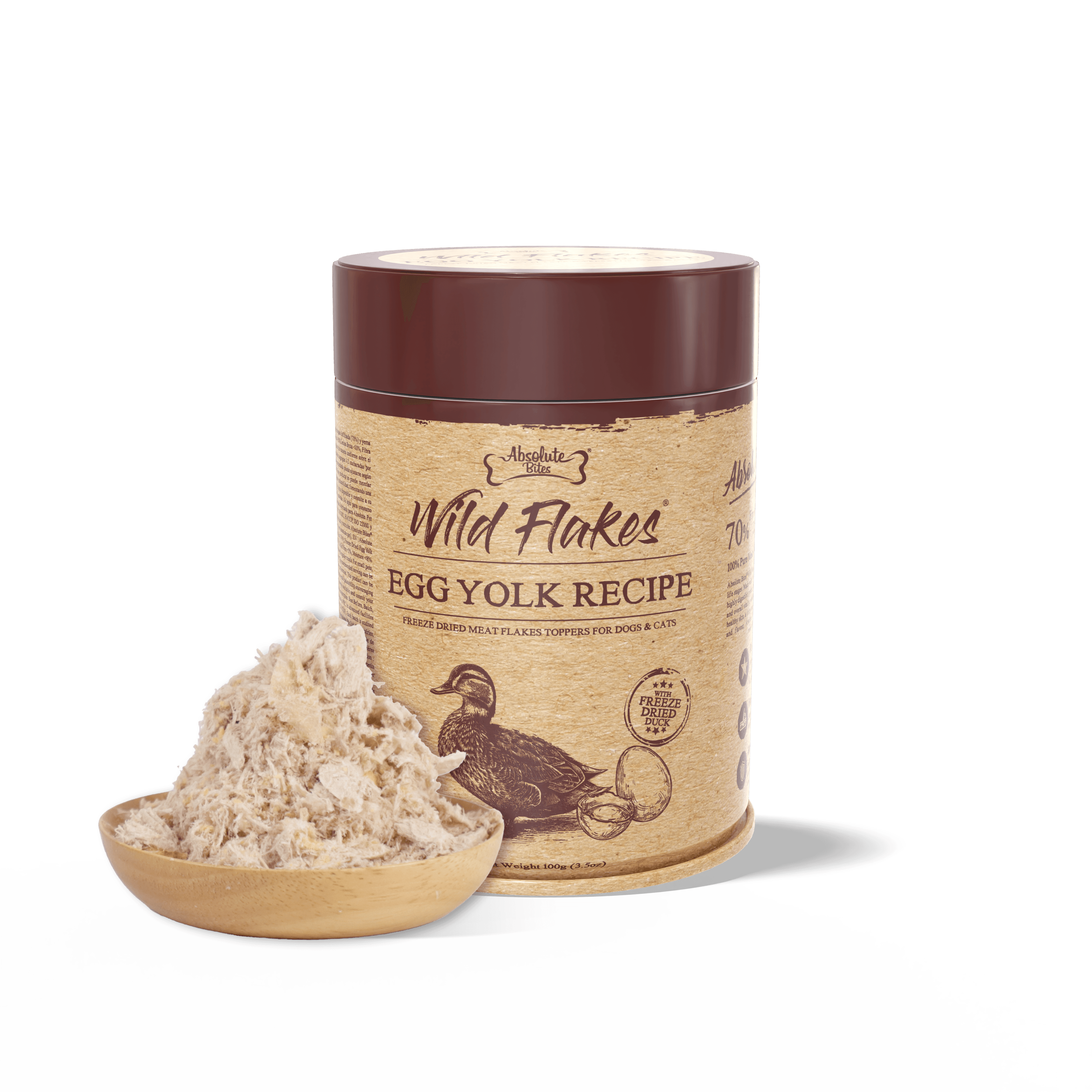 Absolute Bites Freeze Dried Wild Flakes Meat Flakes Toppers for Cats & Dogs - Egg Yolk with Duck Recipe (100g) #NEW