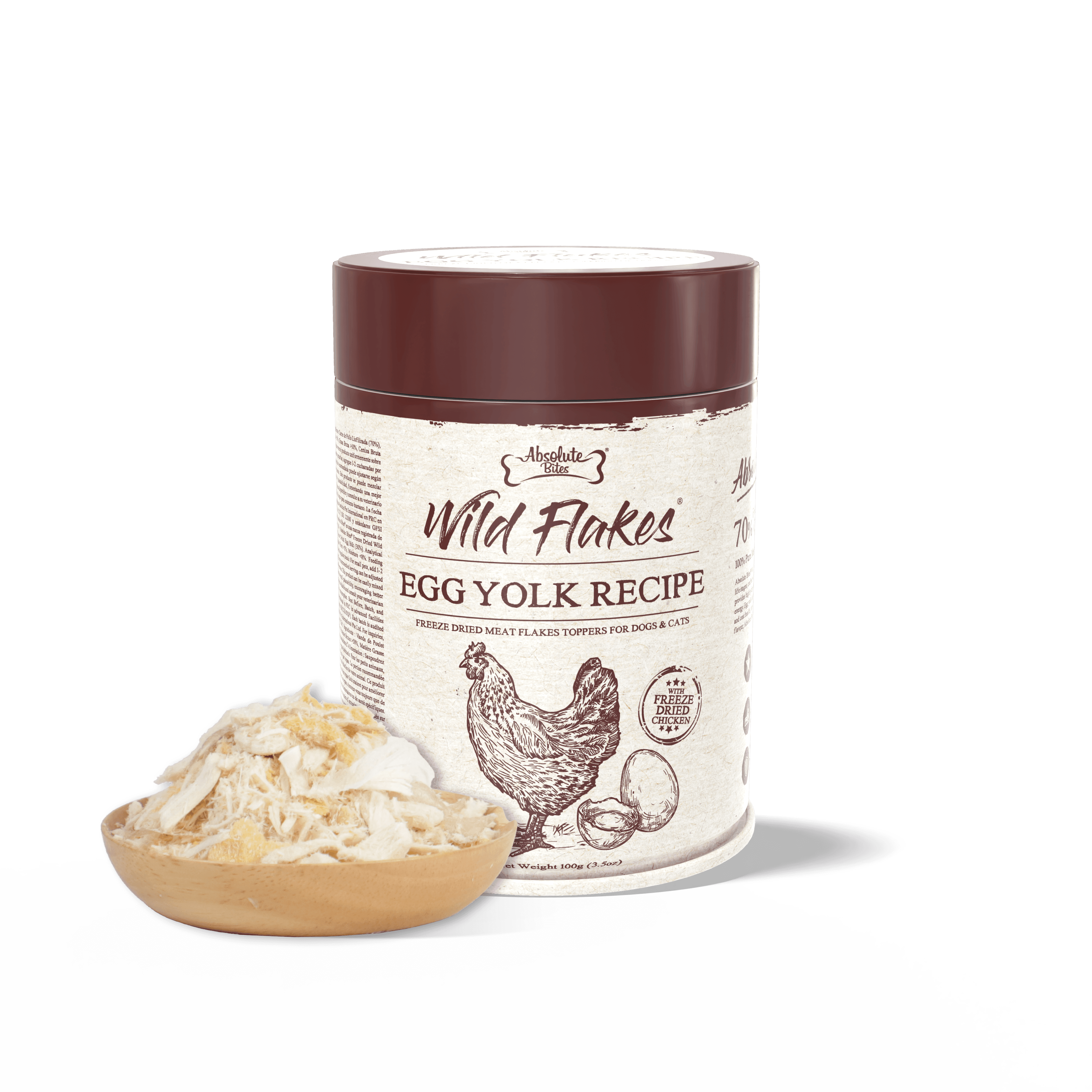 Absolute Bites Freeze Dried Wild Flakes Meat Flakes Toppers for Cats & Dogs - Egg Yolk with Chicken Recipe (100g) #NEW