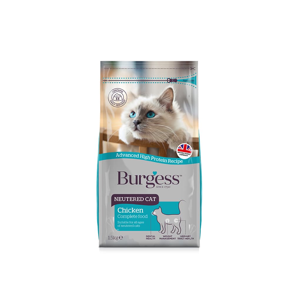 Burgess Neutered Dry Cat Food (Chicken), 1.5kg